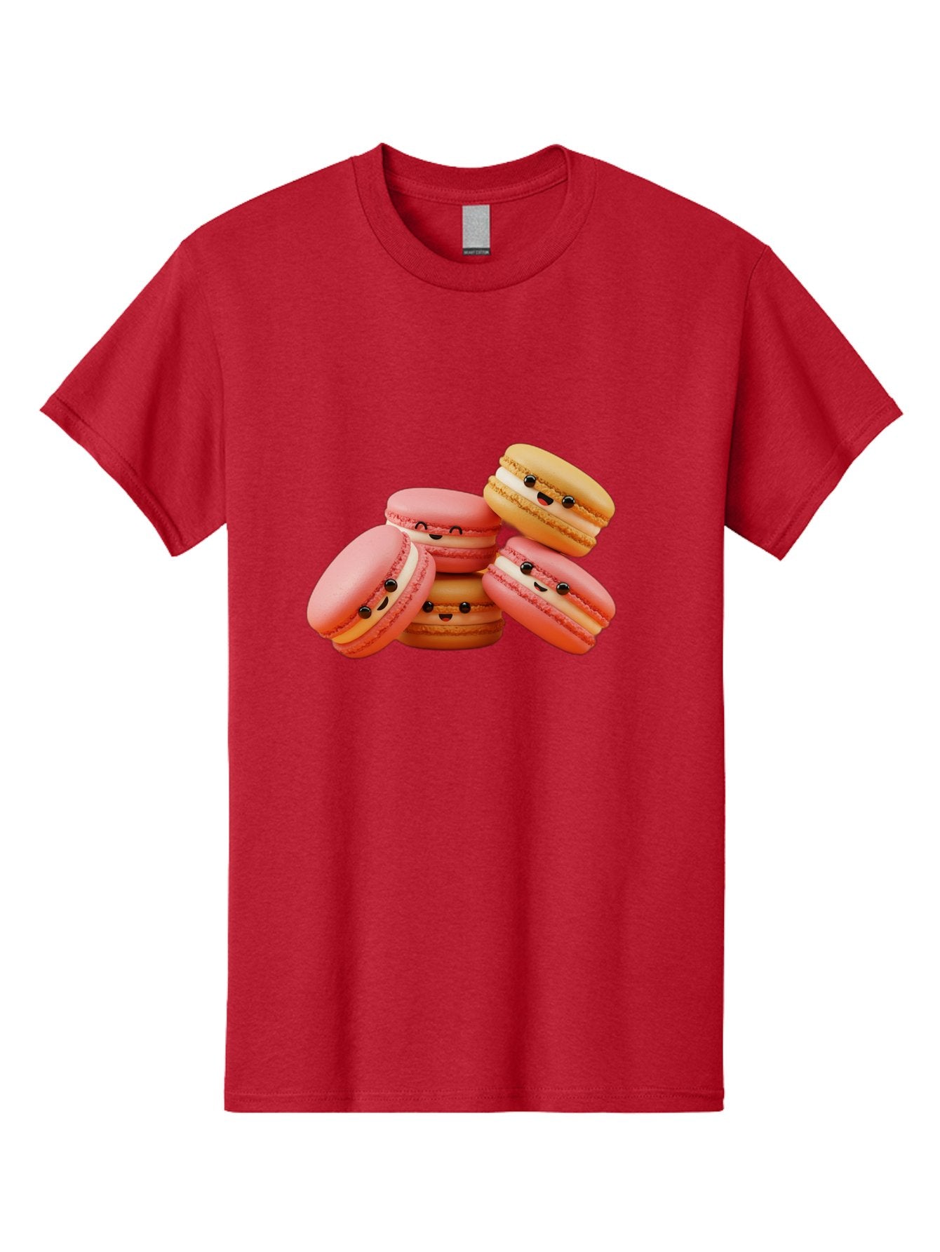 Macaron-Faces Men'S Graphic Tee, 100% Cotton, Comfortable Casual Summer Wear, Machine Washable, Pink Macarons, Smiling Faces, Cartoon-Style Desserts, Adorable Treats, French Patisserie, Sweet Delights, Happy Emotions, Cute Pastries, Baa936