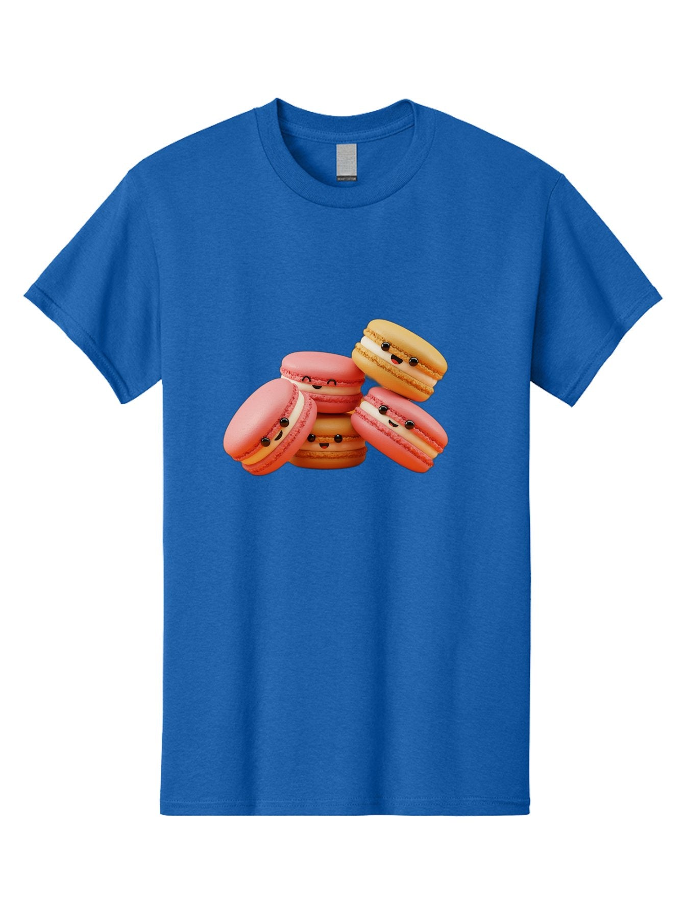 Macaron-Faces Men'S Graphic Tee, 100% Cotton, Comfortable Casual Summer Wear, Machine Washable, Pink Macarons, Smiling Faces, Cartoon-Style Desserts, Adorable Treats, French Patisserie, Sweet Delights, Happy Emotions, Cute Pastries, Baa936 12