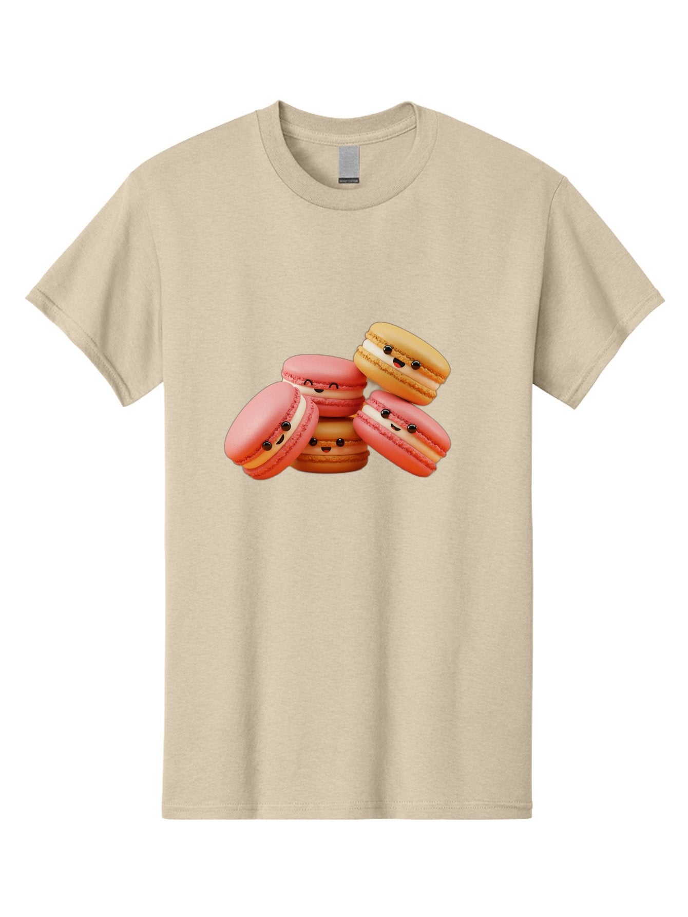 Macaron-Faces Men'S Graphic Tee, 100% Cotton, Comfortable Casual Summer Wear, Machine Washable, Pink Macarons, Smiling Faces, Cartoon-Style Desserts, Adorable Treats, French Patisserie, Sweet Delights, Happy Emotions, Cute Pastries, Baa936 9
