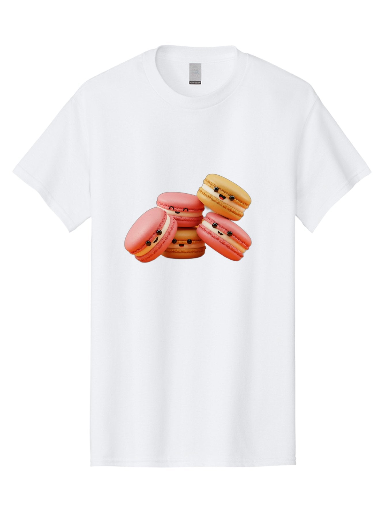 Macaron-Faces Men'S Graphic Tee, 100% Cotton, Comfortable Casual Summer Wear, Machine Washable, Pink Macarons, Smiling Faces, Cartoon-Style Desserts, Adorable Treats, French Patisserie, Sweet Delights, Happy Emotions, Cute Pastries, Baa936 5