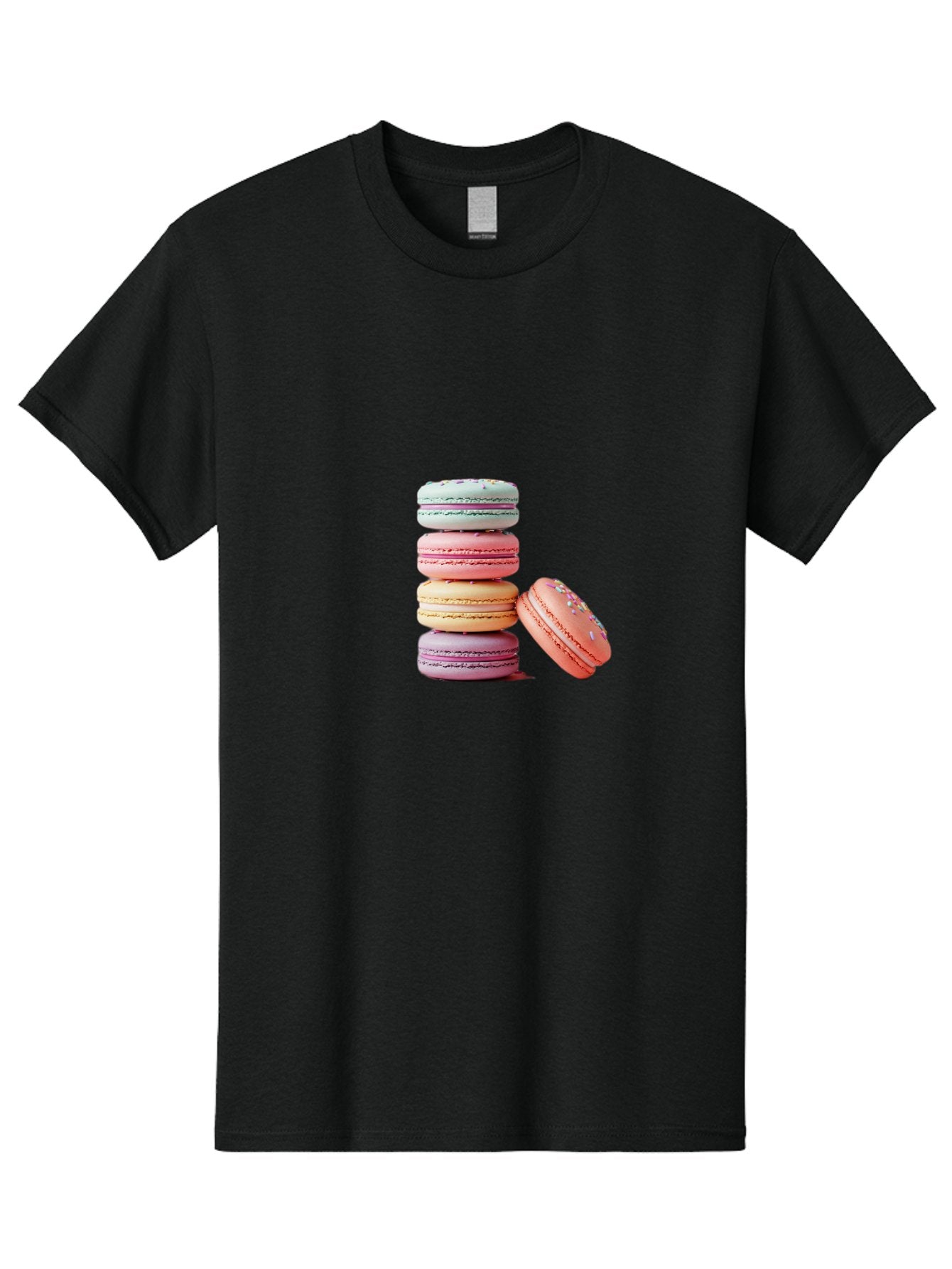 Macaron-Stack-1 Men'S Graphic Tee, 100% Cotton, Comfortable Casual Summer Wear, Machine Washable, Pastel-Colored Macarons, Stacked Macarons, Colorful Dessert, Sweet Treats, Macaron Stack, Vibrant Colors, Sweet Macarons, French Patisserie Baa937 9