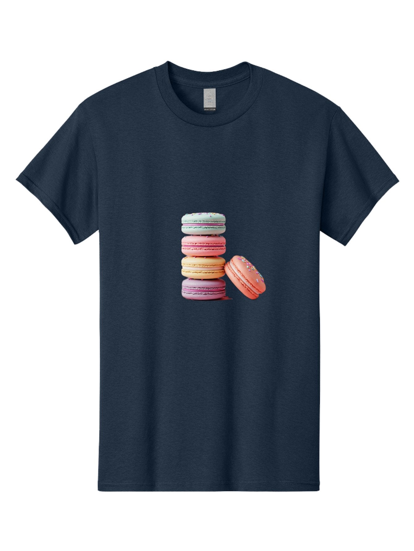 Macaron-Stack-1 Men'S Graphic Tee, 100% Cotton, Comfortable Casual Summer Wear, Machine Washable, Pastel-Colored Macarons, Stacked Macarons, Colorful Dessert, Sweet Treats, Macaron Stack, Vibrant Colors, Sweet Macarons, French Patisserie Baa937 13