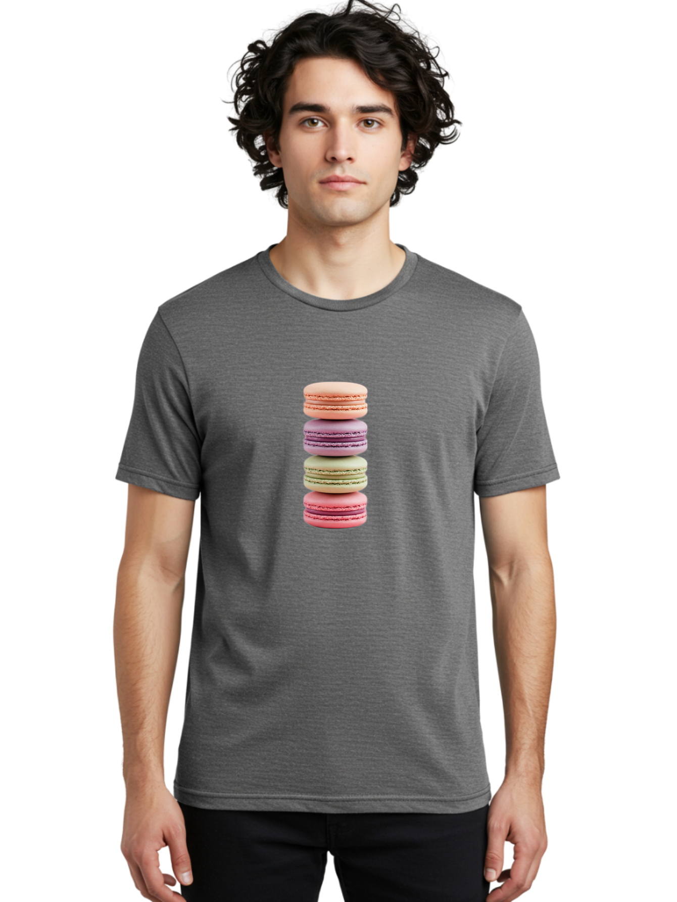 Macaron-Stack Men'S Graphic Tee, 100% Cotton, Comfortable Casual Summer Wear, Machine Washable, Colorful Macarons, Pastel Colors, Sweet Treats, Stacked Macarons, Macaron Tower, French Dessert, Baked Goods, Delicate Cookies, Sweet Indulgence, Baa938 14