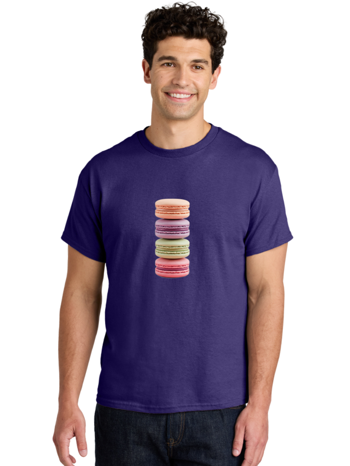 Macaron-Stack Men'S Graphic Tee, 100% Cotton, Comfortable Casual Summer Wear, Machine Washable, Colorful Macarons, Pastel Colors, Sweet Treats, Stacked Macarons, Macaron Tower, French Dessert, Baked Goods, Delicate Cookies, Sweet Indulgence, Baa938 18