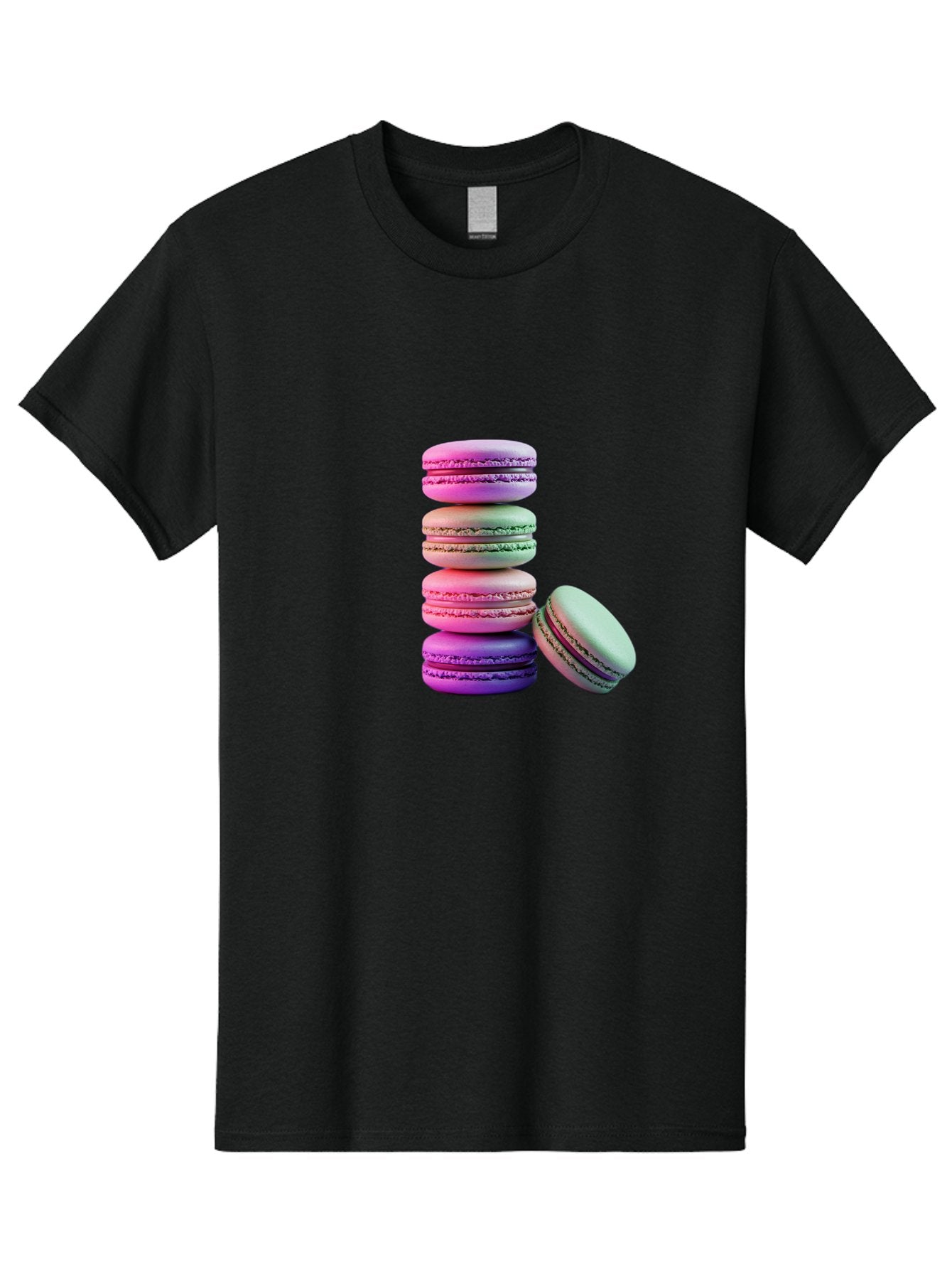 Macaron-Tower-1 Men'S Graphic Tee, 100% Cotton, Comfortable Casual Summer Wear, Machine Washable, Stacked Macarons, Colorful Treats, French Desserts, Sweet Indulgences, Pastel Colors, Layered Cookies, Creamy Fillings, Dessert Photography Baa939 5