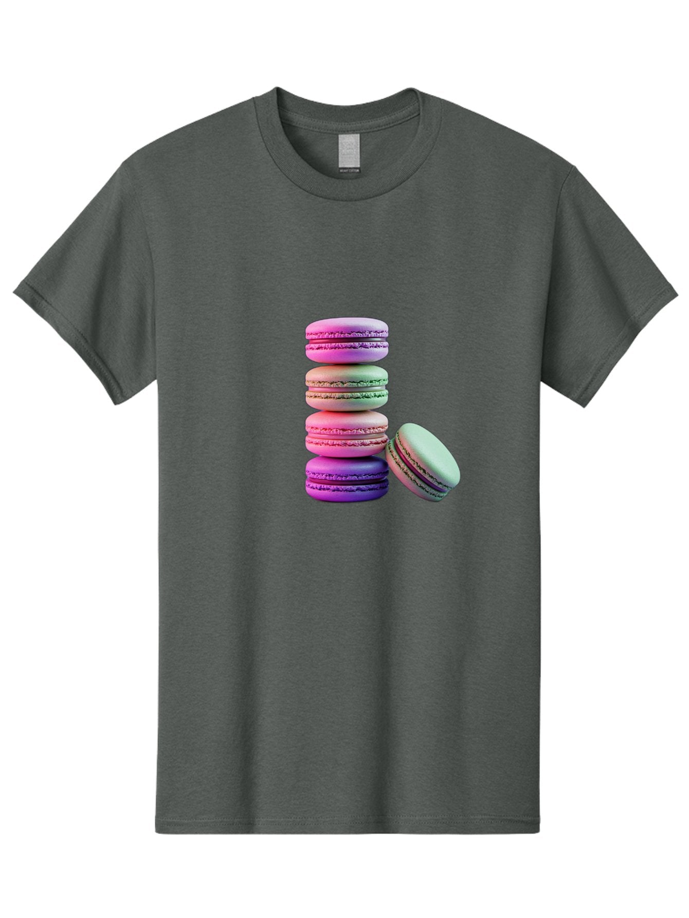 Macaron-Tower-1 Men'S Graphic Tee, 100% Cotton, Comfortable Casual Summer Wear, Machine Washable, Stacked Macarons, Colorful Treats, French Desserts, Sweet Indulgences, Pastel Colors, Layered Cookies, Creamy Fillings, Dessert Photography Baa939