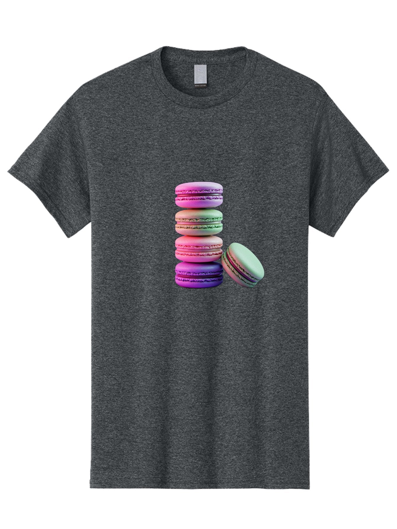 Macaron-Tower-1 Men'S Graphic Tee, 100% Cotton, Comfortable Casual Summer Wear, Machine Washable, Stacked Macarons, Colorful Treats, French Desserts, Sweet Indulgences, Pastel Colors, Layered Cookies, Creamy Fillings, Dessert Photography Baa939 3