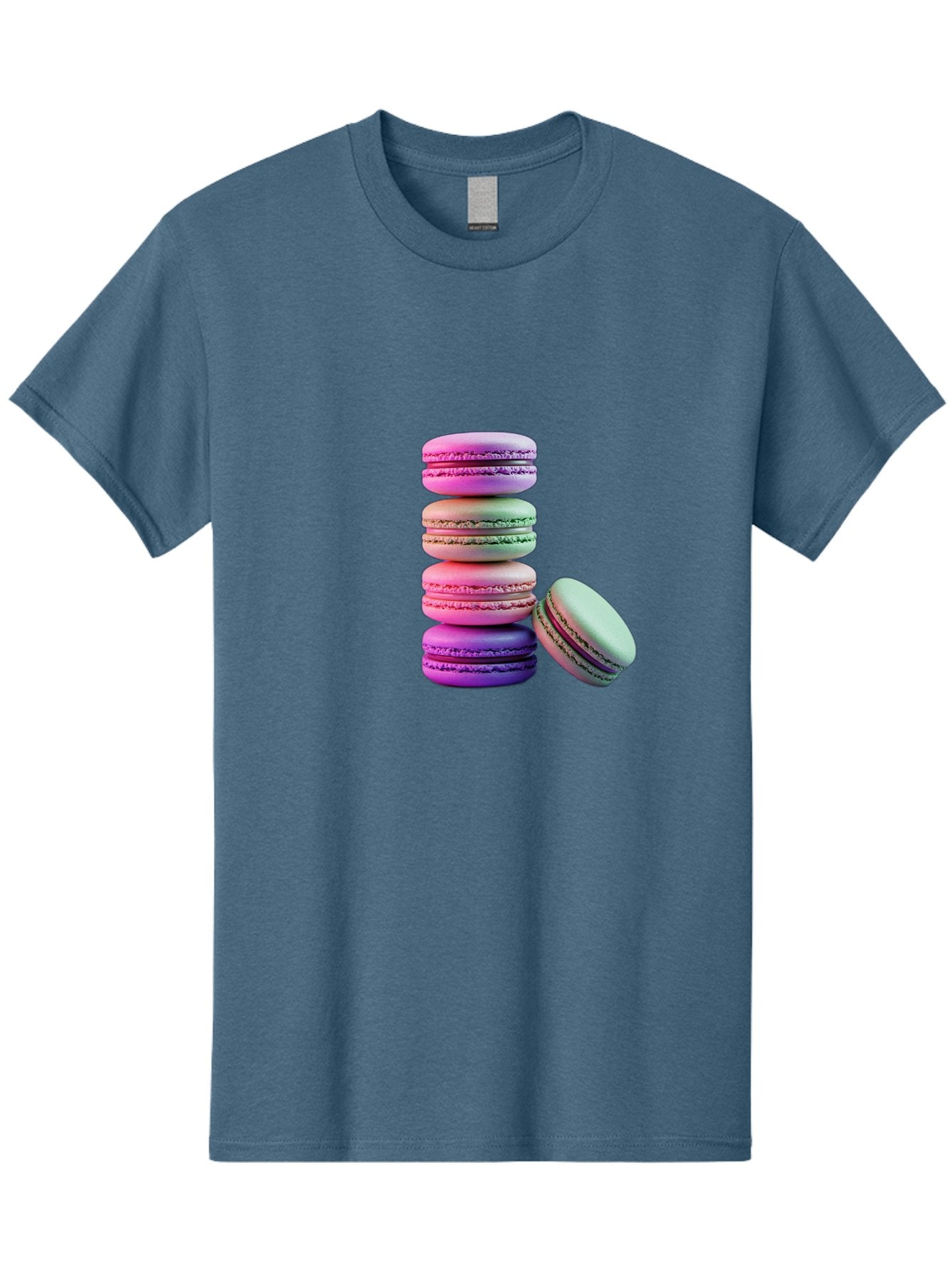 Macaron-Tower-1 Men'S Graphic Tee, 100% Cotton, Comfortable Casual Summer Wear, Machine Washable, Stacked Macarons, Colorful Treats, French Desserts, Sweet Indulgences, Pastel Colors, Layered Cookies, Creamy Fillings, Dessert Photography Baa939
