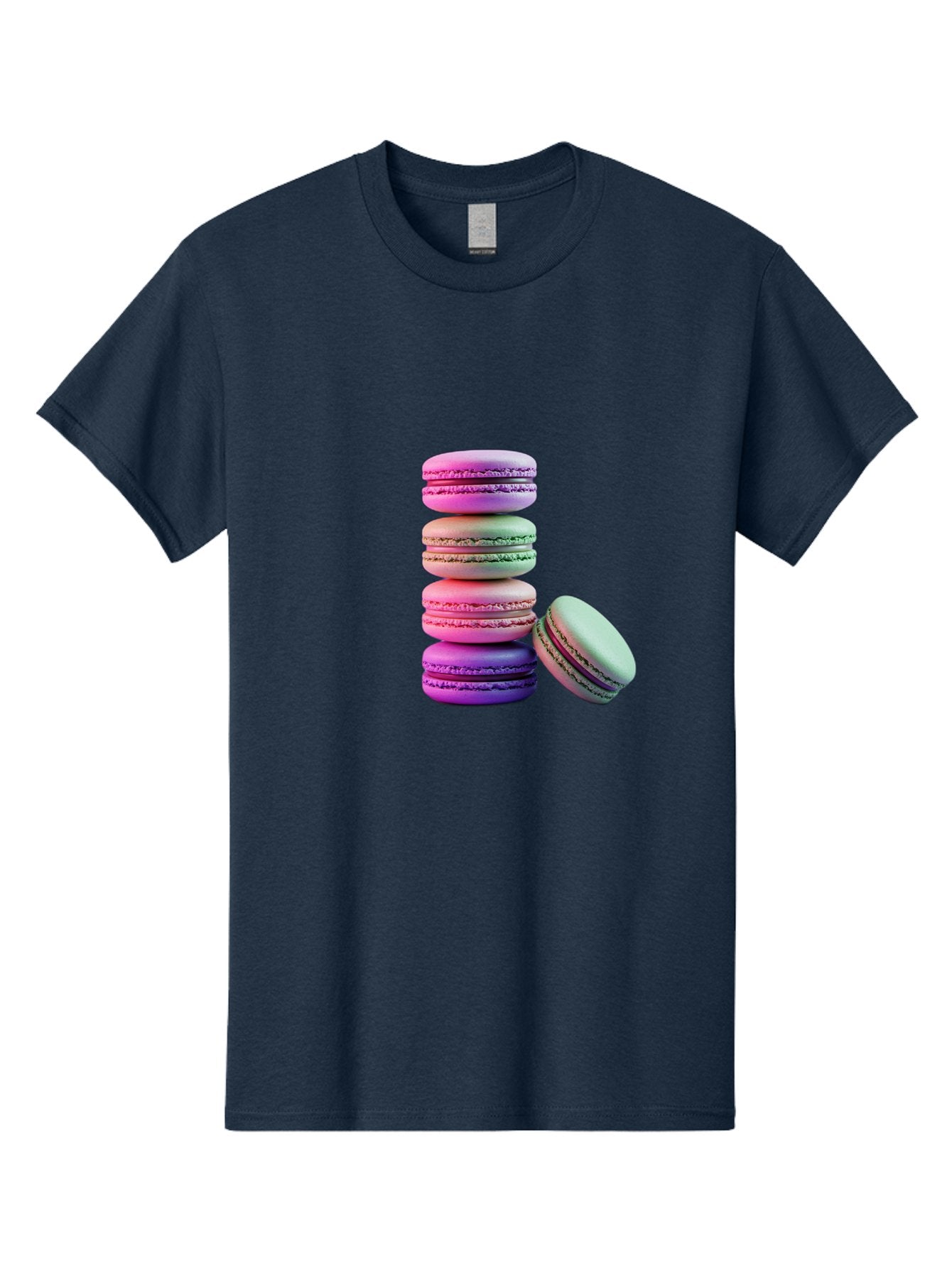 Macaron-Tower-1 Men'S Graphic Tee, 100% Cotton, Comfortable Casual Summer Wear, Machine Washable, Stacked Macarons, Colorful Treats, French Desserts, Sweet Indulgences, Pastel Colors, Layered Cookies, Creamy Fillings, Dessert Photography Baa939 9