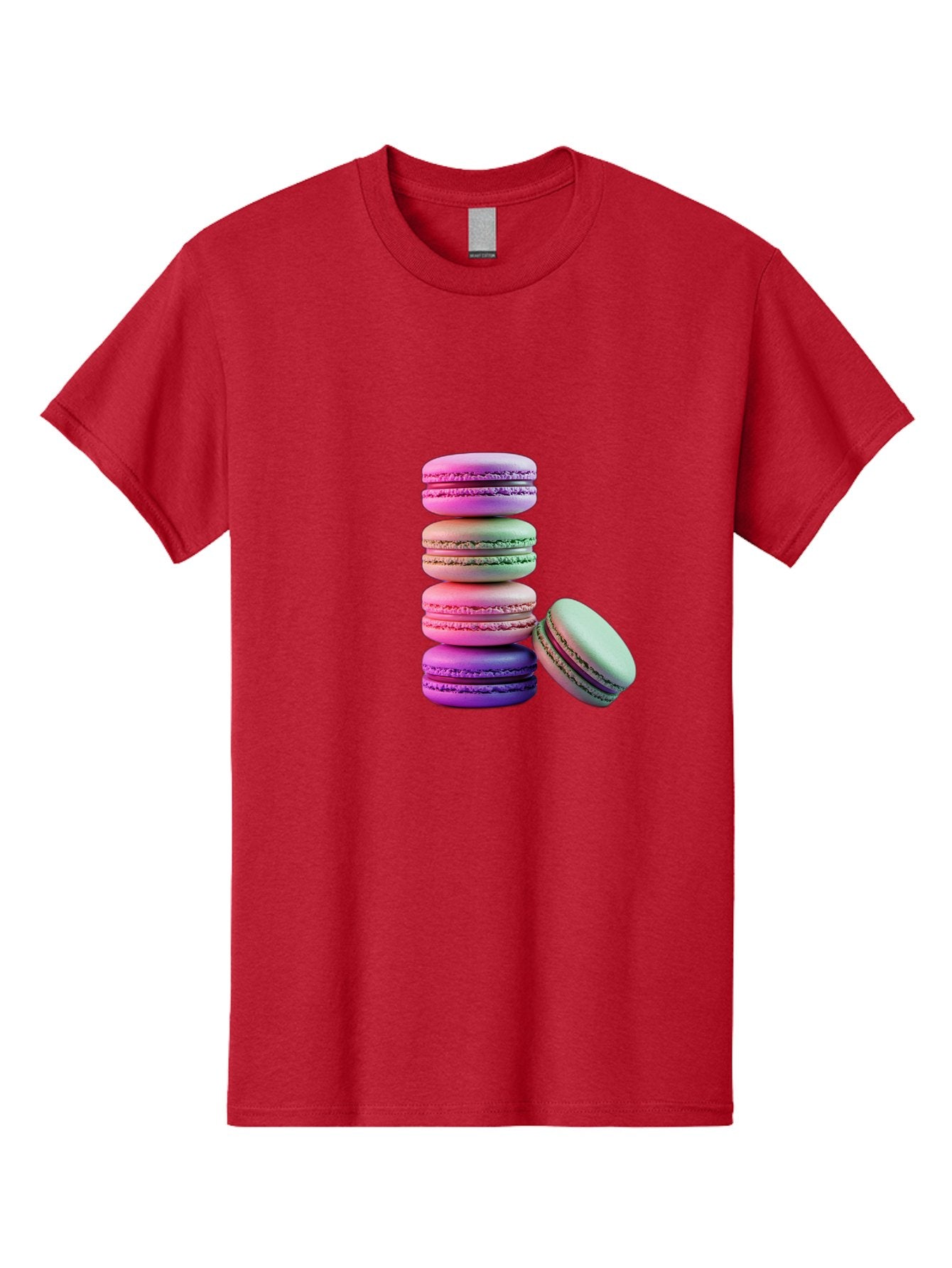 Macaron-Tower-1 Men'S Graphic Tee, 100% Cotton, Comfortable Casual Summer Wear, Machine Washable, Stacked Macarons, Colorful Treats, French Desserts, Sweet Indulgences, Pastel Colors, Layered Cookies, Creamy Fillings, Dessert Photography Baa939 11