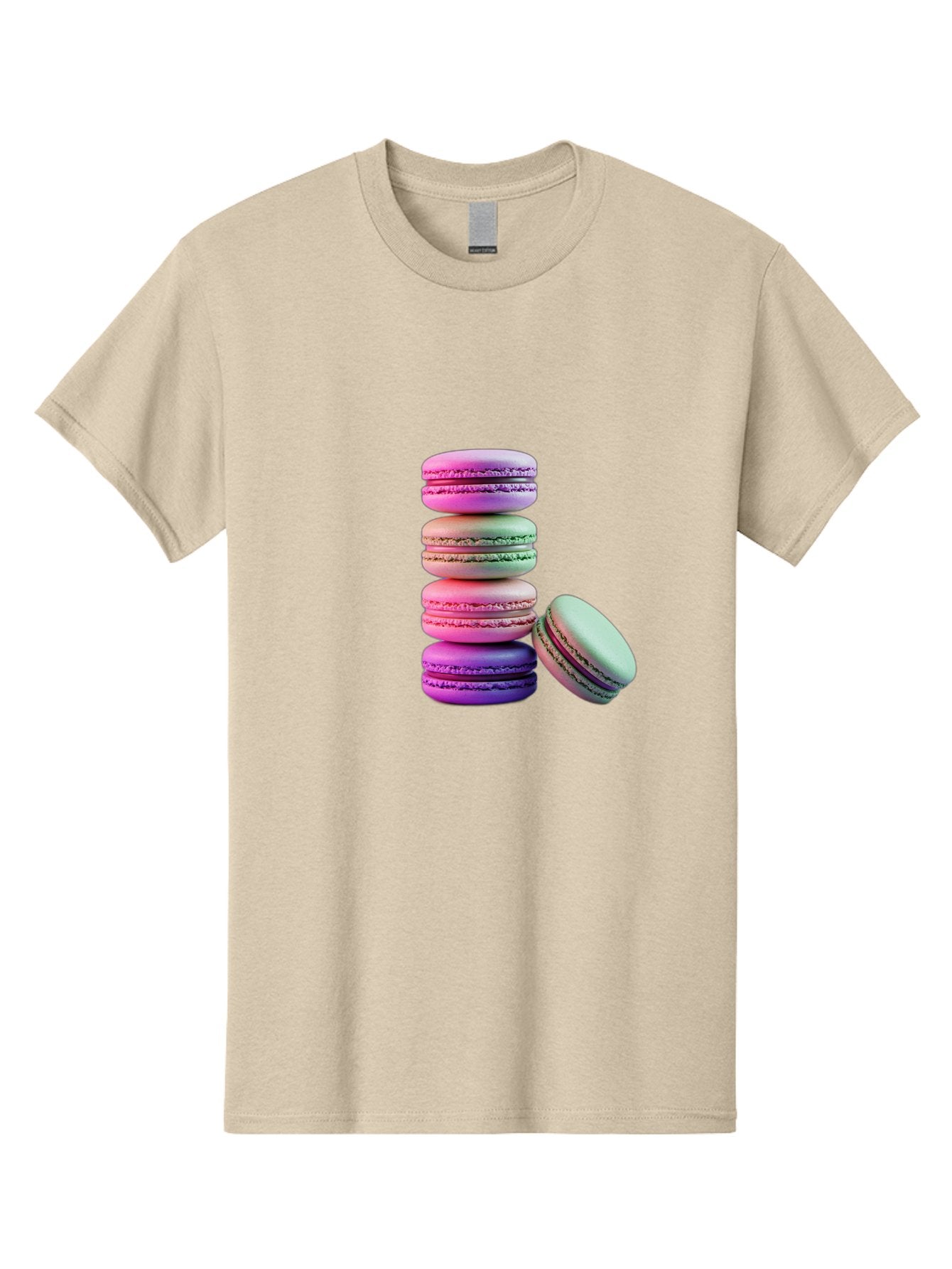 Macaron-Tower-1 Men'S Graphic Tee, 100% Cotton, Comfortable Casual Summer Wear, Machine Washable, Stacked Macarons, Colorful Treats, French Desserts, Sweet Indulgences, Pastel Colors, Layered Cookies, Creamy Fillings, Dessert Photography Baa939 4