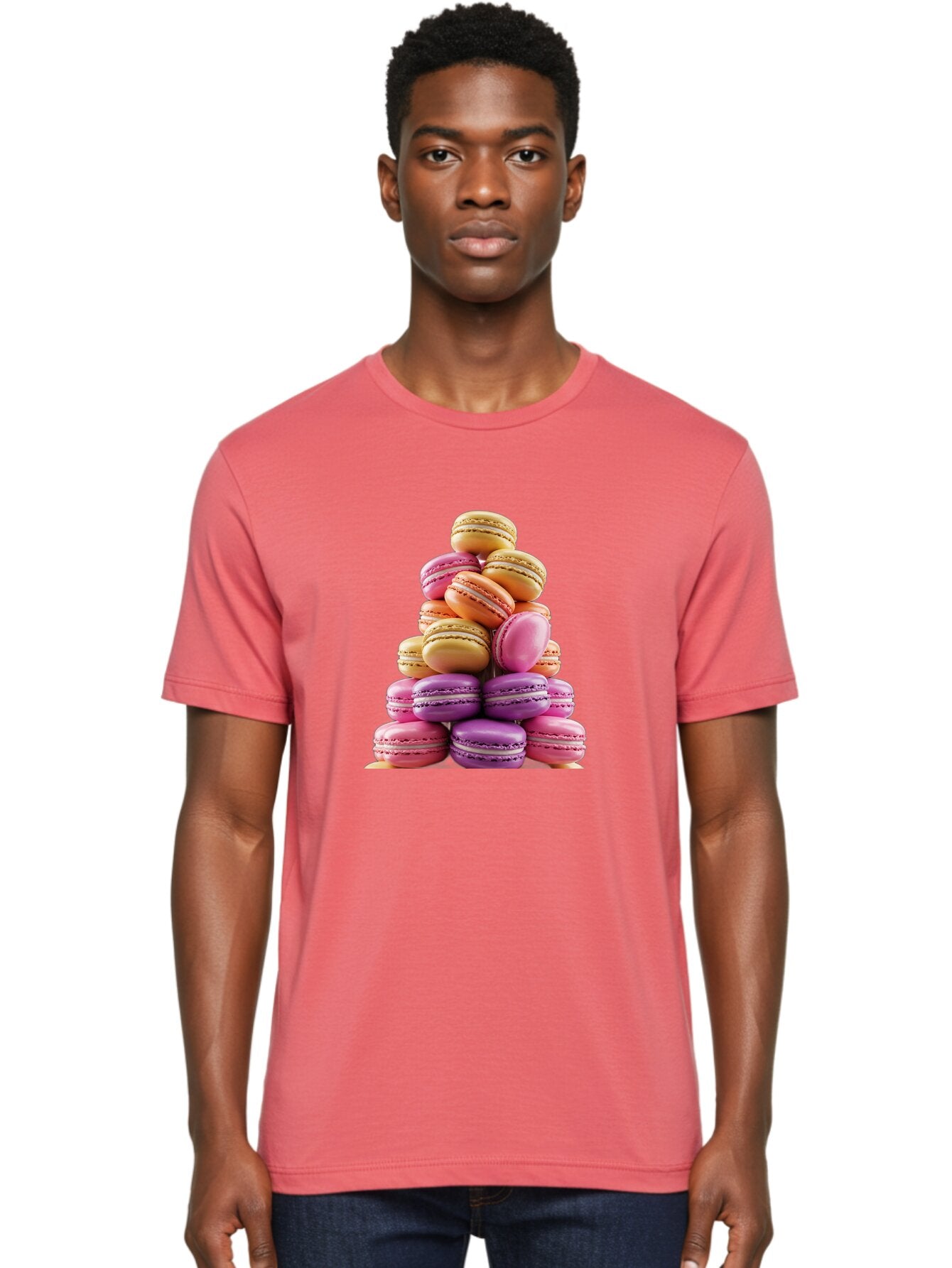 Macaron-Tower-2 Men'S Graphic Tee, 100% Cotton, Comfortable Casual Summer Wear, Machine Washable, Stack Of Macarons, Colorful Macarons, Pastel Colors, Dessert Display, Sweet Treats, French Patisserie, Macaron Stack, Pastel Pink, Purple, Baa940 26