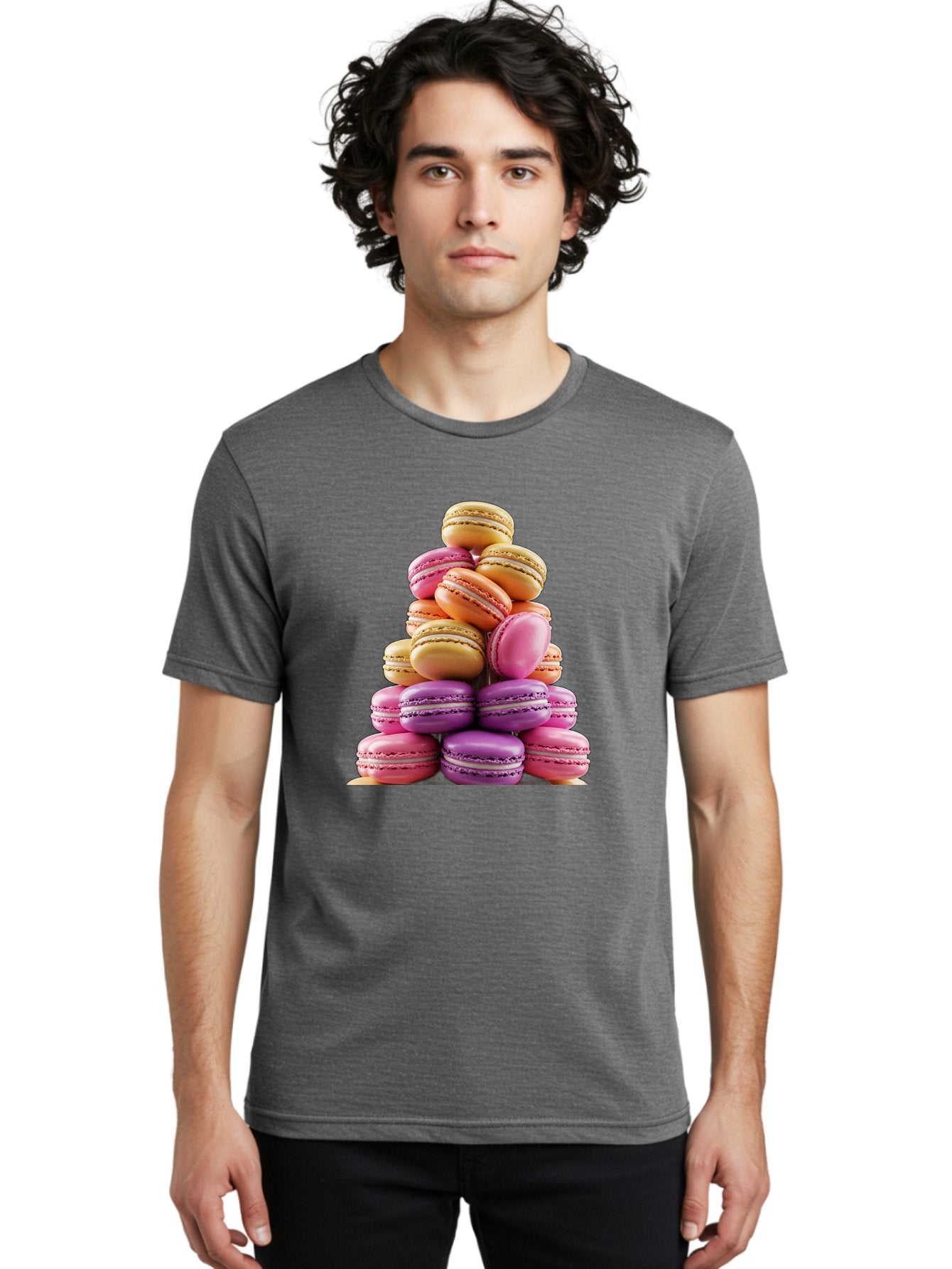 Macaron-Tower-2 Men'S Graphic Tee, 100% Cotton, Comfortable Casual Summer Wear, Machine Washable, Stack Of Macarons, Colorful Macarons, Pastel Colors, Dessert Display, Sweet Treats, French Patisserie, Macaron Stack, Pastel Pink, Purple, Baa940 23