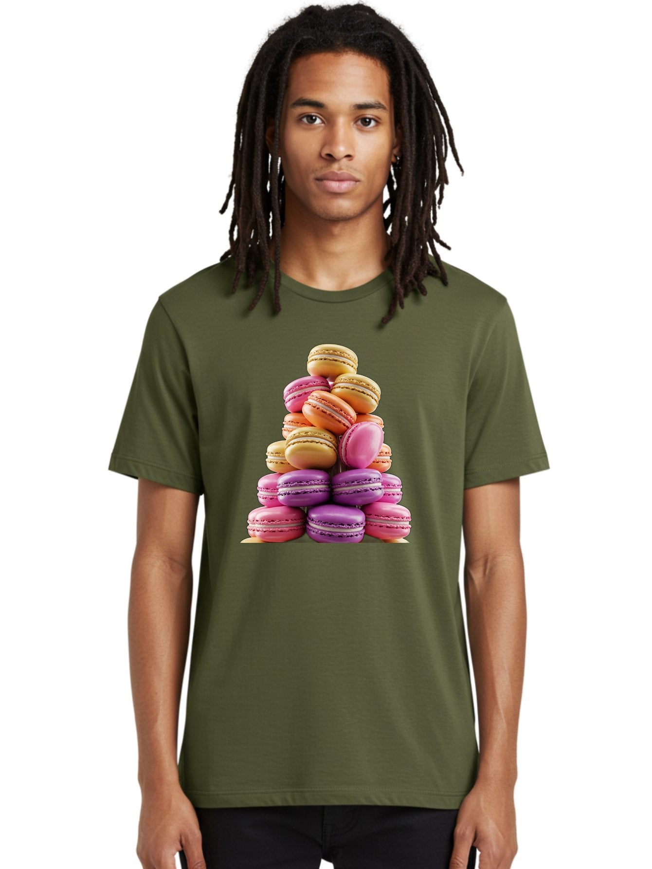 Macaron-Tower-2 Men'S Graphic Tee, 100% Cotton, Comfortable Casual Summer Wear, Machine Washable, Stack Of Macarons, Colorful Macarons, Pastel Colors, Dessert Display, Sweet Treats, French Patisserie, Macaron Stack, Pastel Pink, Purple, Baa940 22