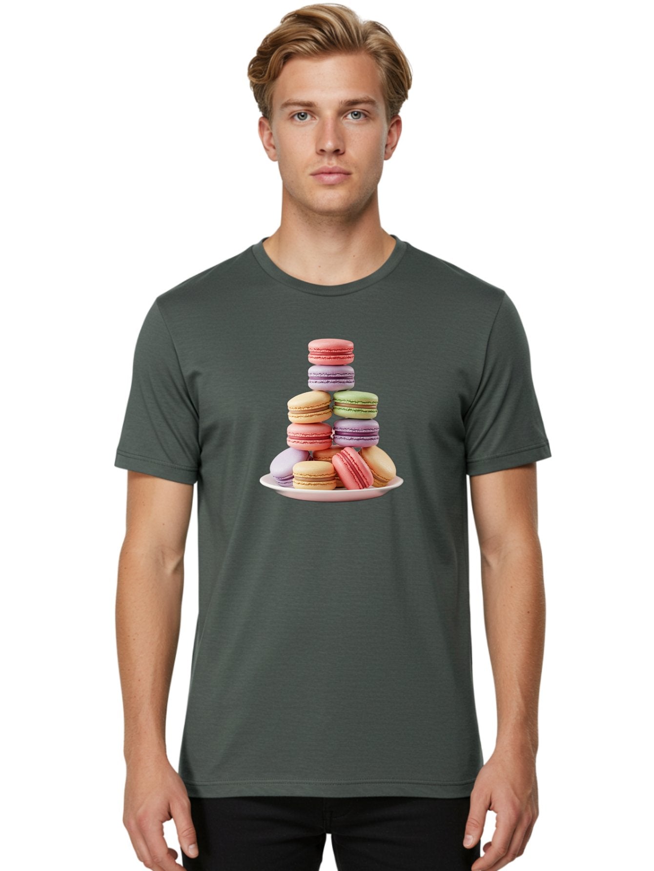 Macaron-Tower Men'S Graphic Tee, 100% Cotton, Comfortable Casual Summer Wear, Machine Washable, Colorful Macarons, Pastel Colors, Dessert Tower, French Patisserie, Sweet Treats, Macaron Stack, Vibrant Hues, Delicate Meringue, Baked Goods, Baa941 28