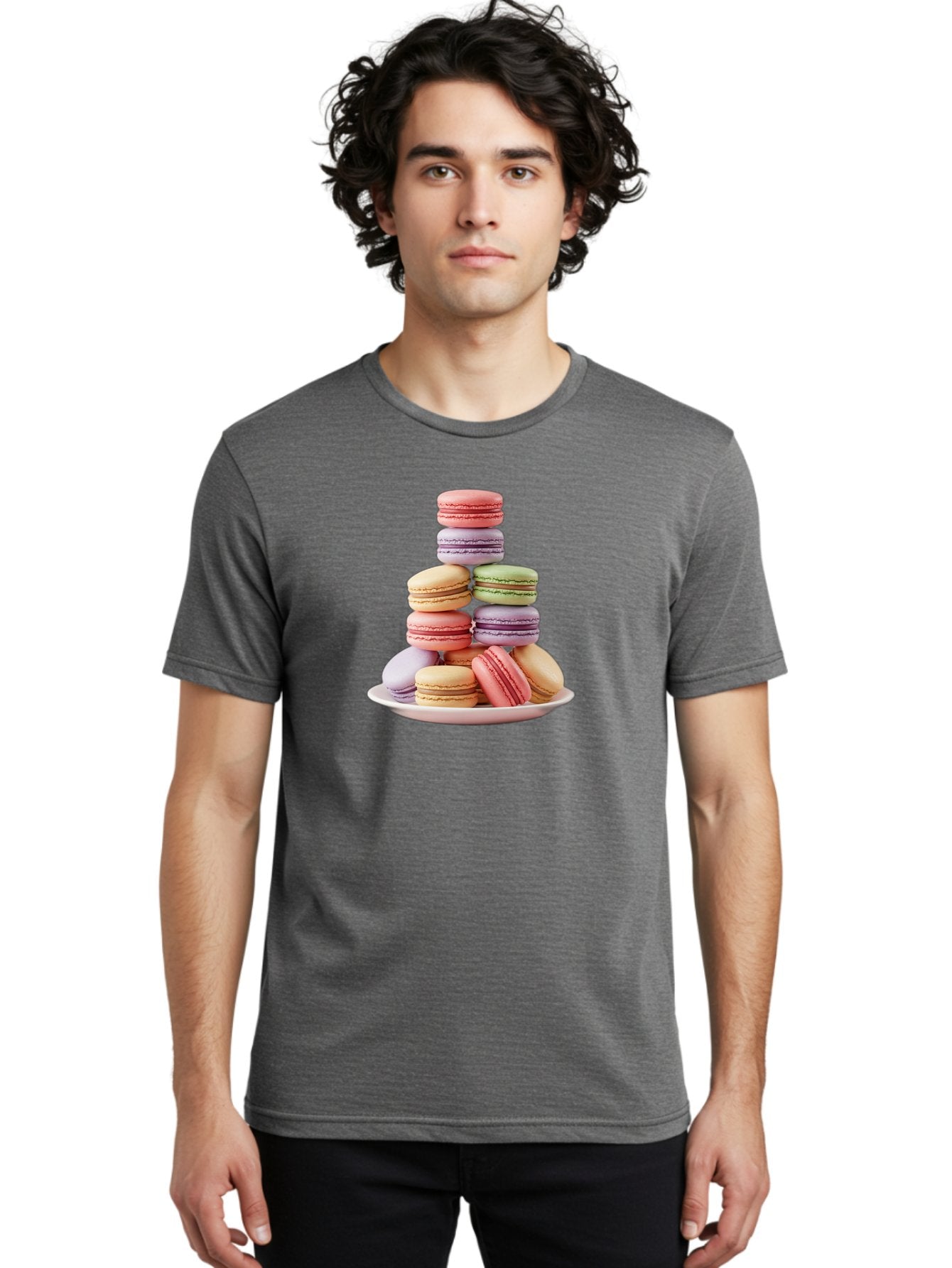 Macaron-Tower Men'S Graphic Tee, 100% Cotton, Comfortable Casual Summer Wear, Machine Washable, Colorful Macarons, Pastel Colors, Dessert Tower, French Patisserie, Sweet Treats, Macaron Stack, Vibrant Hues, Delicate Meringue, Baked Goods, Baa941 16