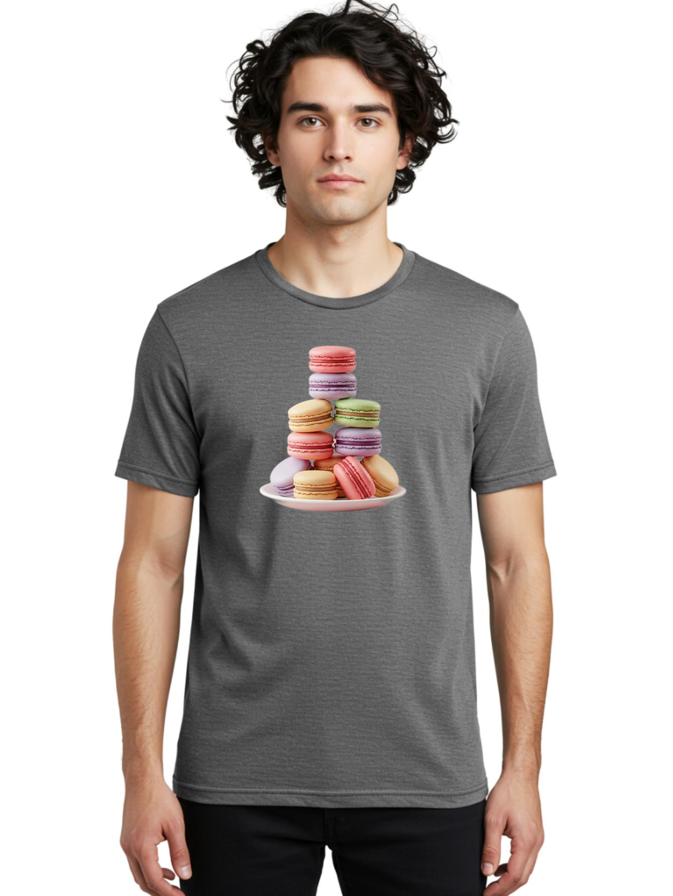 Macaron-Tower Men'S Graphic Tee, 100% Cotton, Comfortable Casual Summer Wear, Machine Washable, Colorful Macarons, Pastel Colors, Dessert Tower, French Patisserie, Sweet Treats, Macaron Stack, Vibrant Hues, Delicate Meringue, Baked Goods, Baa941 26