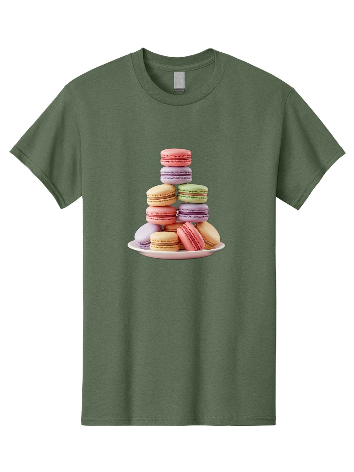 Macaron-Tower Men'S Graphic Tee, 100% Cotton, Comfortable Casual Summer Wear, Machine Washable, Colorful Macarons, Pastel Colors, Dessert Tower, French Patisserie, Sweet Treats, Macaron Stack, Vibrant Hues, Delicate Meringue, Baked Goods, Baa941 3