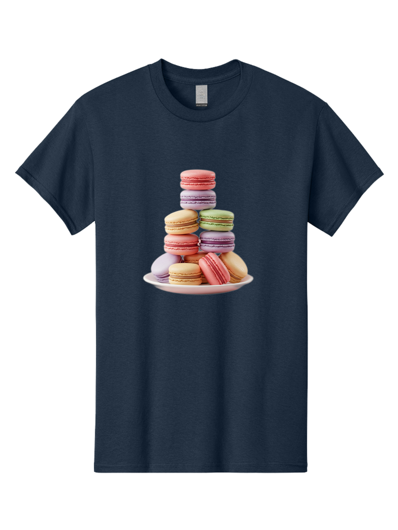 Macaron-Tower Men'S Graphic Tee, 100% Cotton, Comfortable Casual Summer Wear, Machine Washable, Colorful Macarons, Pastel Colors, Dessert Tower, French Patisserie, Sweet Treats, Macaron Stack, Vibrant Hues, Delicate Meringue, Baked Goods, Baa941 3
