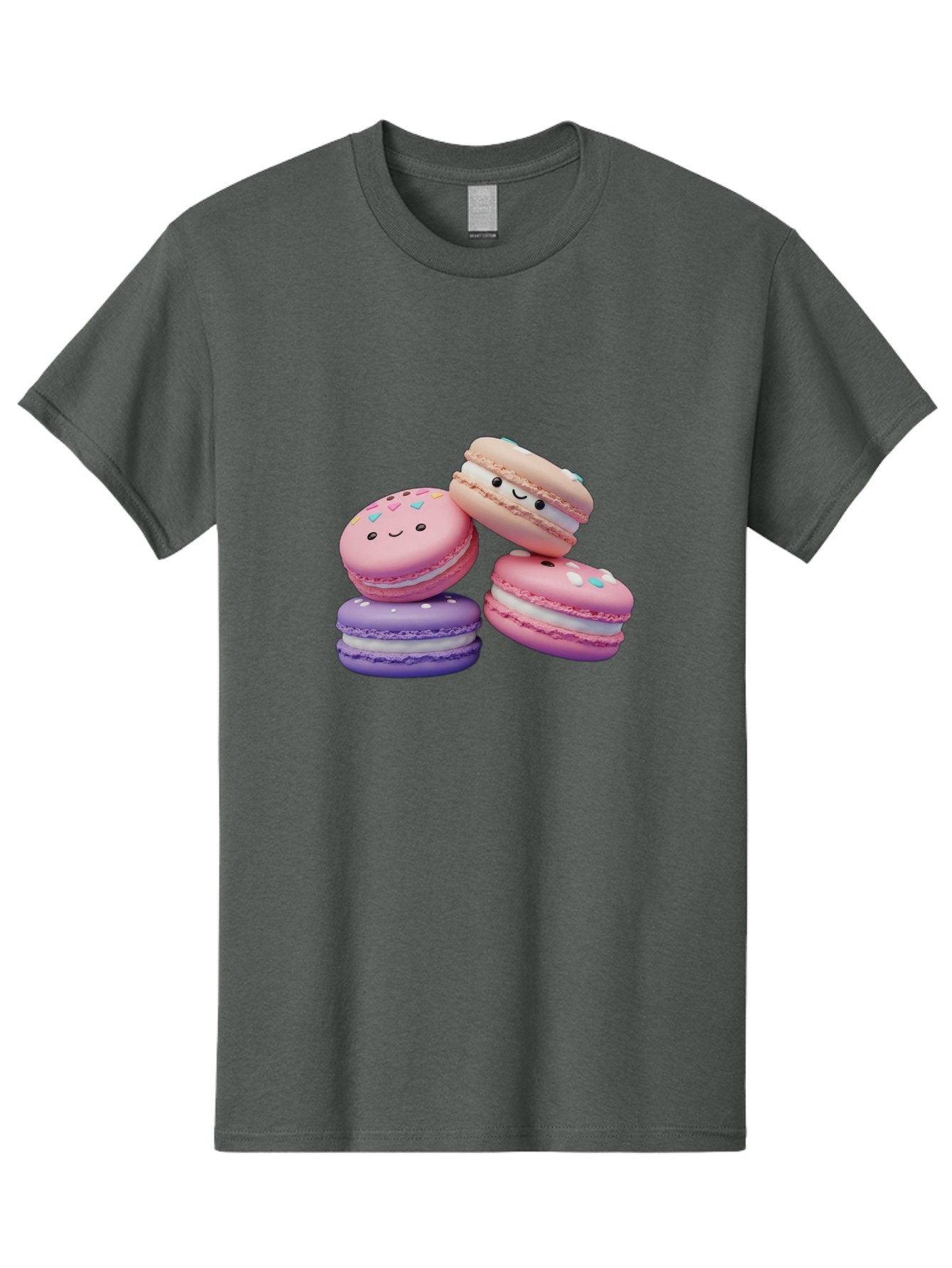 Macarons-1 Men'S Graphic Tee, 100% Cotton, Comfortable Casual Summer Wear, Machine Washable, Colorful Macarons, Pink Macarons, Purple Macarons, White Filling, Cute Faces, Cartoon Desserts, Sweet Treats, Pastel Colors, Desserts With Faces, Baa943 4