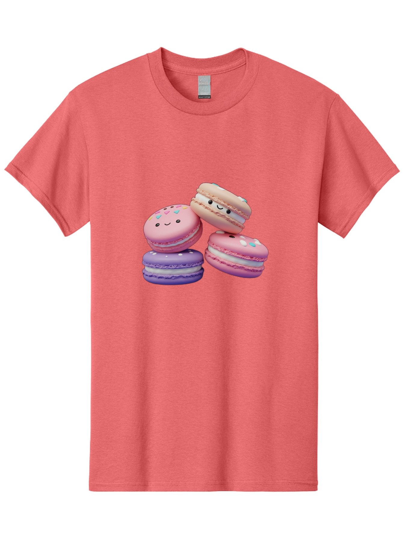 Macarons-1 Men'S Graphic Tee, 100% Cotton, Comfortable Casual Summer Wear, Machine Washable, Colorful Macarons, Pink Macarons, Purple Macarons, White Filling, Cute Faces, Cartoon Desserts, Sweet Treats, Pastel Colors, Desserts With Faces, Baa943 7