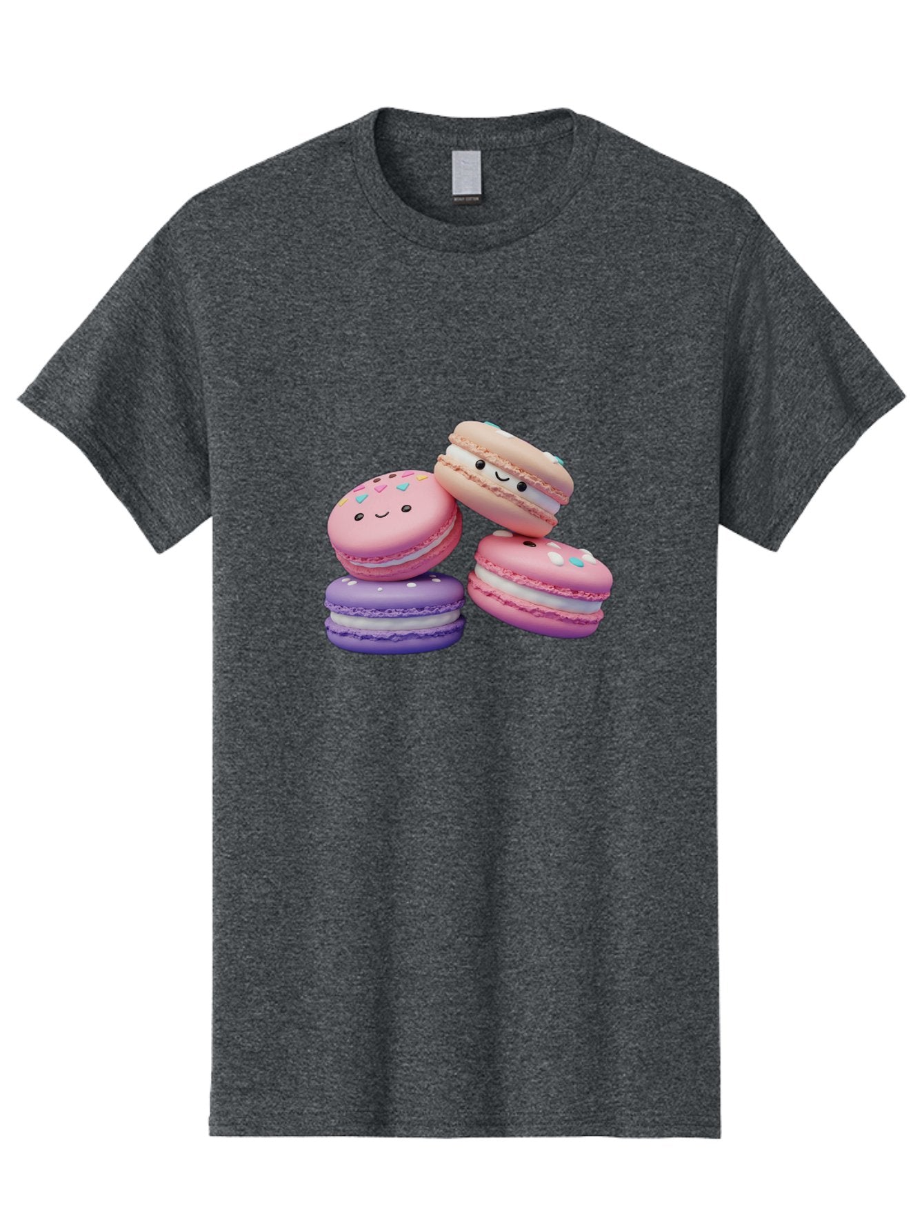 Macarons-1 Men'S Graphic Tee, 100% Cotton, Comfortable Casual Summer Wear, Machine Washable, Colorful Macarons, Pink Macarons, Purple Macarons, White Filling, Cute Faces, Cartoon Desserts, Sweet Treats, Pastel Colors, Desserts With Faces, Baa943 15