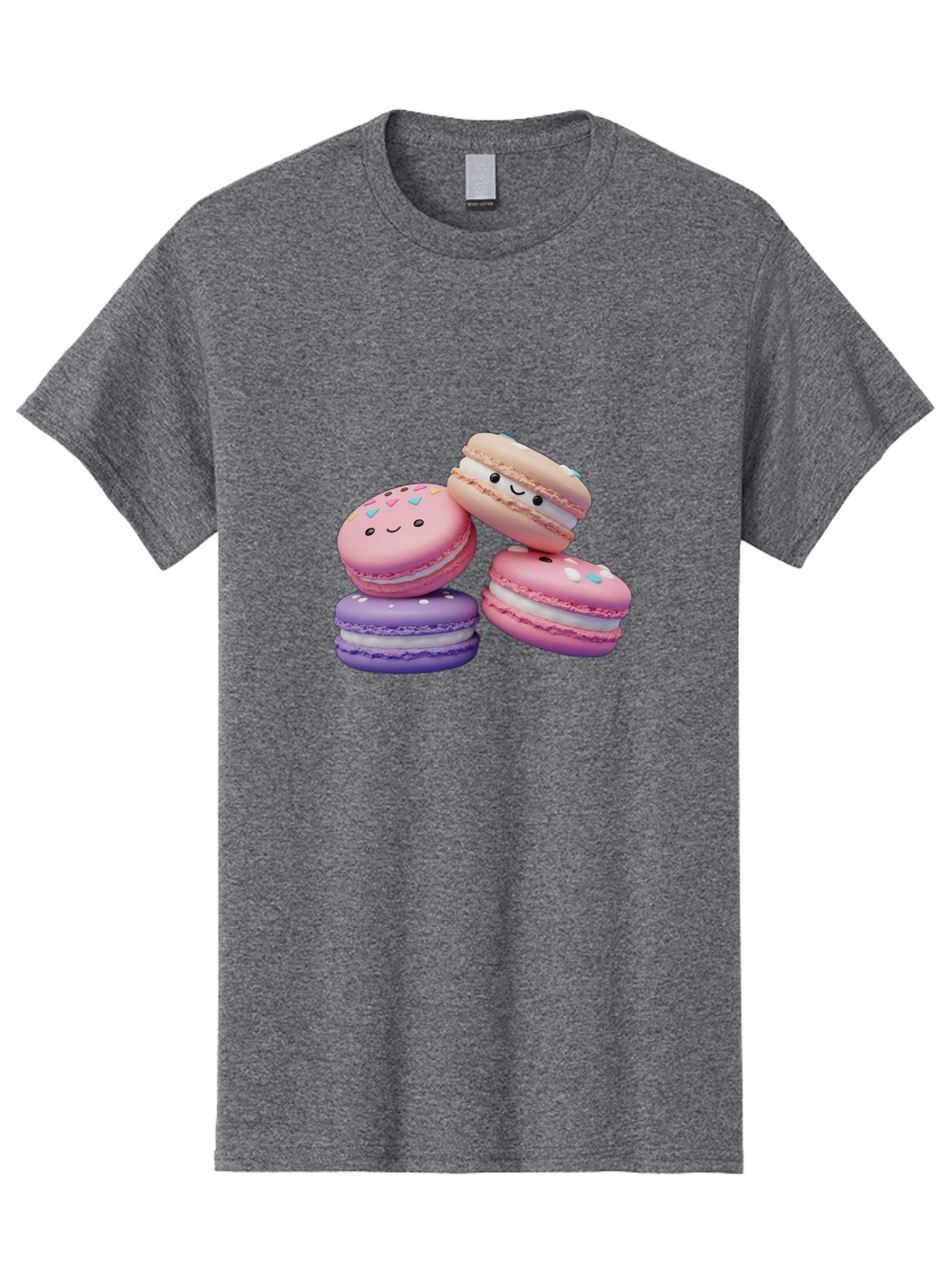 Macarons-1 Men'S Graphic Tee, 100% Cotton, Comfortable Casual Summer Wear, Machine Washable, Colorful Macarons, Pink Macarons, Purple Macarons, White Filling, Cute Faces, Cartoon Desserts, Sweet Treats, Pastel Colors, Desserts With Faces, Baa943 3