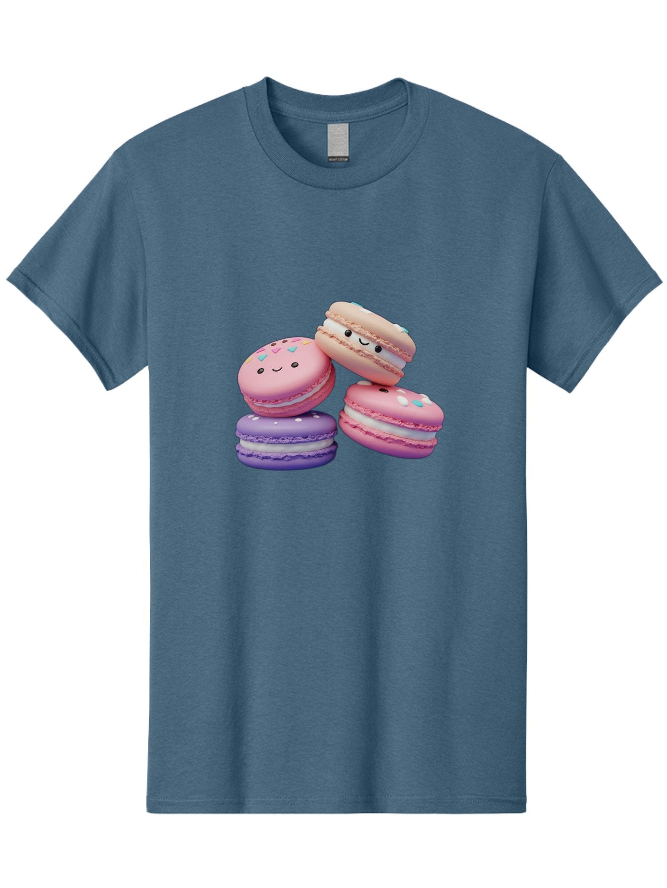 Macarons-1 Men'S Graphic Tee, 100% Cotton, Comfortable Casual Summer Wear, Machine Washable, Colorful Macarons, Pink Macarons, Purple Macarons, White Filling, Cute Faces, Cartoon Desserts, Sweet Treats, Pastel Colors, Desserts With Faces, Baa943 10