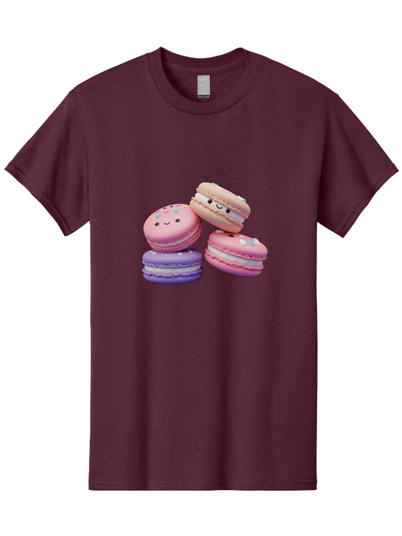 Macarons-1 Men'S Graphic Tee, 100% Cotton, Comfortable Casual Summer Wear, Machine Washable, Colorful Macarons, Pink Macarons, Purple Macarons, White Filling, Cute Faces, Cartoon Desserts, Sweet Treats, Pastel Colors, Desserts With Faces, Baa943 6