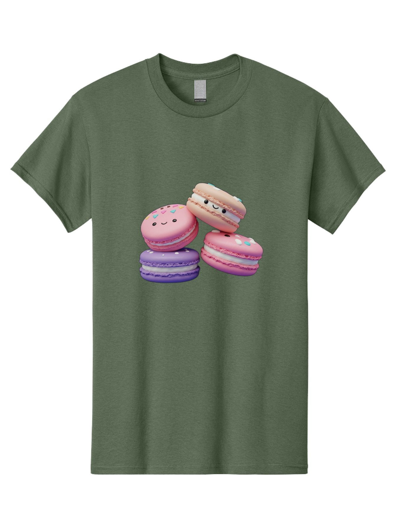 Macarons-1 Men'S Graphic Tee, 100% Cotton, Comfortable Casual Summer Wear, Machine Washable, Colorful Macarons, Pink Macarons, Purple Macarons, White Filling, Cute Faces, Cartoon Desserts, Sweet Treats, Pastel Colors, Desserts With Faces, Baa943 14