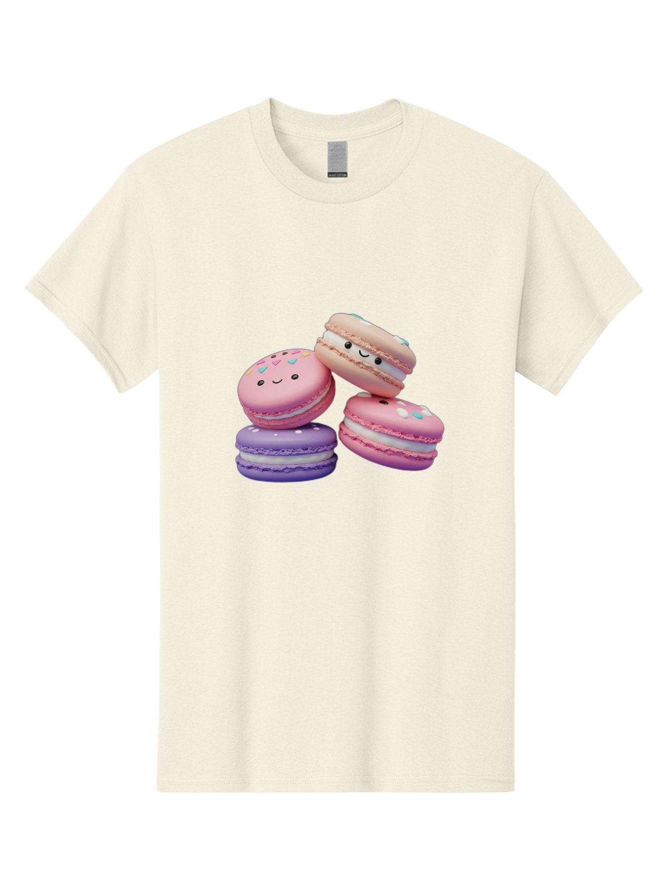 Macarons-1 Men'S Graphic Tee, 100% Cotton, Comfortable Casual Summer Wear, Machine Washable, Colorful Macarons, Pink Macarons, Purple Macarons, White Filling, Cute Faces, Cartoon Desserts, Sweet Treats, Pastel Colors, Desserts With Faces, Baa943