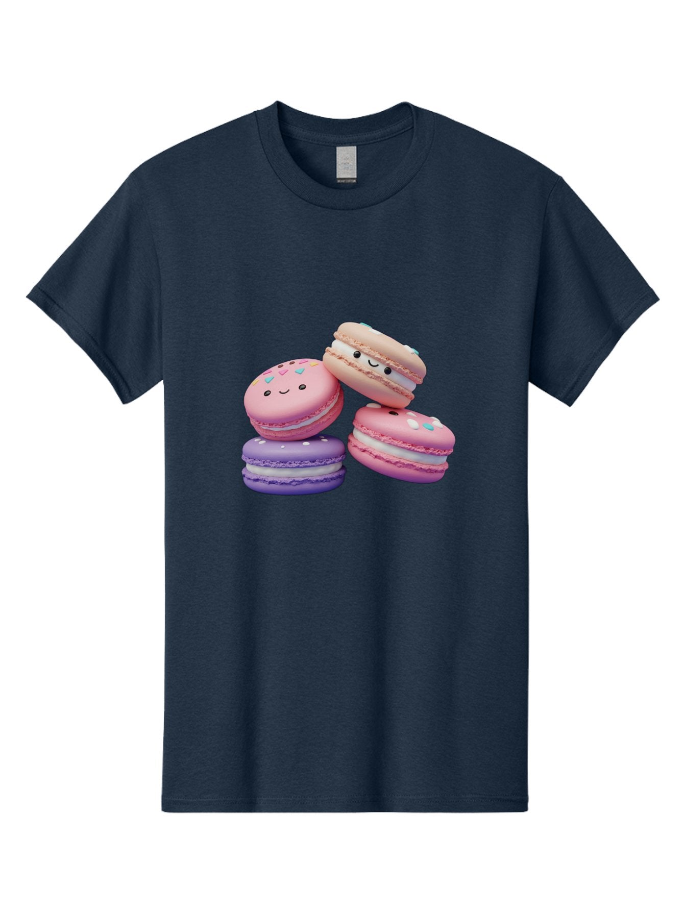Macarons-1 Men'S Graphic Tee, 100% Cotton, Comfortable Casual Summer Wear, Machine Washable, Colorful Macarons, Pink Macarons, Purple Macarons, White Filling, Cute Faces, Cartoon Desserts, Sweet Treats, Pastel Colors, Desserts With Faces, Baa943 9