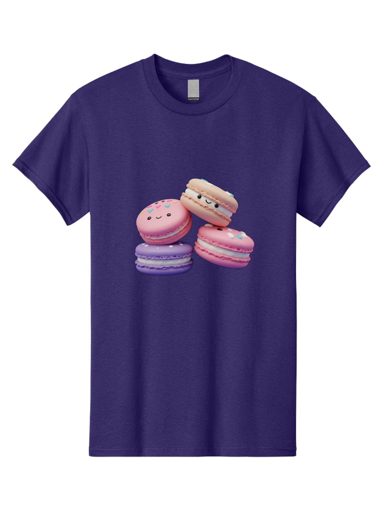 Macarons-1 Men'S Graphic Tee, 100% Cotton, Comfortable Casual Summer Wear, Machine Washable, Colorful Macarons, Pink Macarons, Purple Macarons, White Filling, Cute Faces, Cartoon Desserts, Sweet Treats, Pastel Colors, Desserts With Faces, Baa943 13