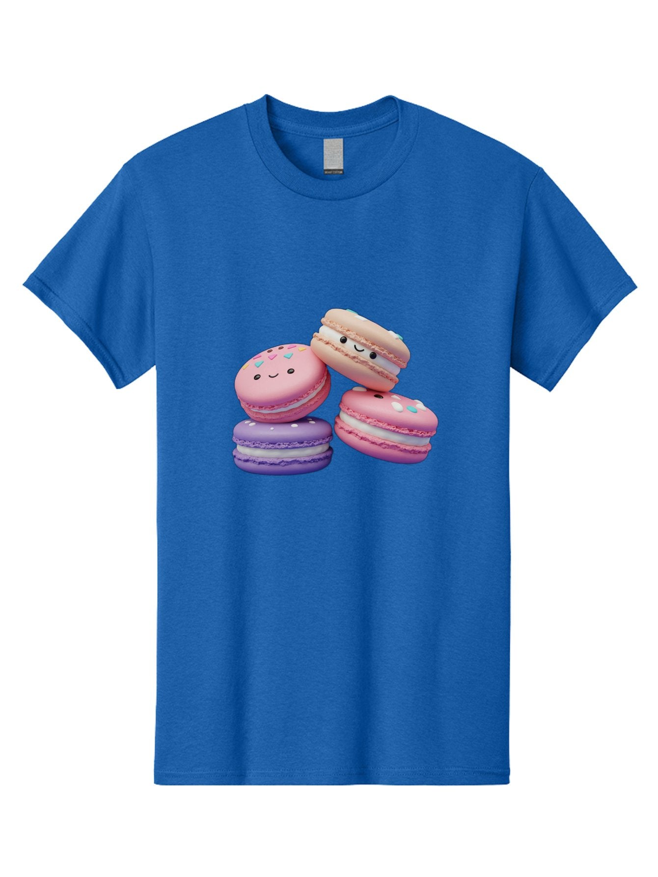 Macarons-1 Men'S Graphic Tee, 100% Cotton, Comfortable Casual Summer Wear, Machine Washable, Colorful Macarons, Pink Macarons, Purple Macarons, White Filling, Cute Faces, Cartoon Desserts, Sweet Treats, Pastel Colors, Desserts With Faces, Baa943 11
