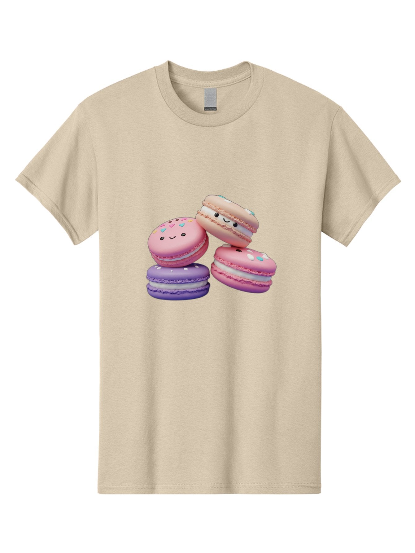 Macarons-1 Men'S Graphic Tee, 100% Cotton, Comfortable Casual Summer Wear, Machine Washable, Colorful Macarons, Pink Macarons, Purple Macarons, White Filling, Cute Faces, Cartoon Desserts, Sweet Treats, Pastel Colors, Desserts With Faces, Baa943