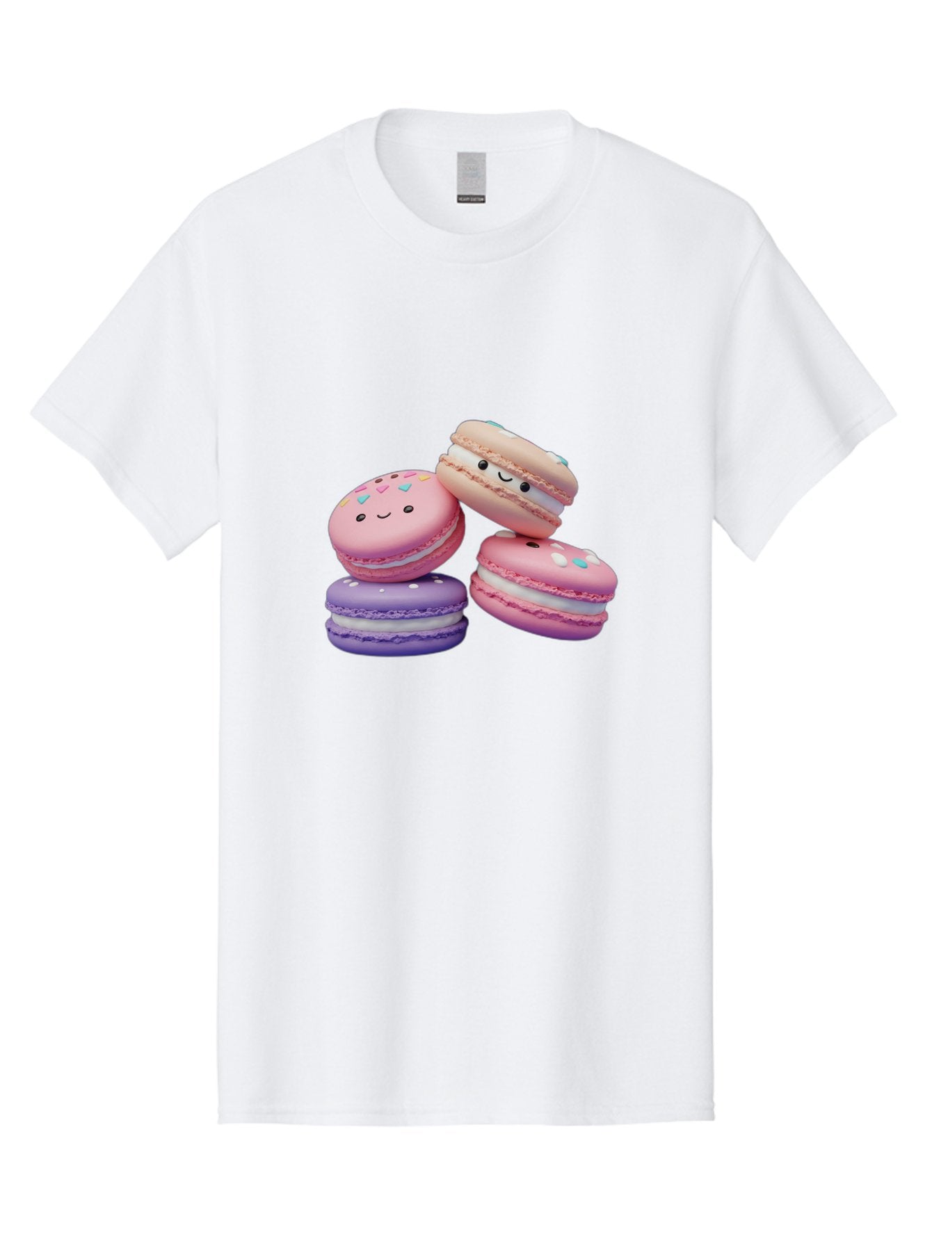 Macarons-1 Men'S Graphic Tee, 100% Cotton, Comfortable Casual Summer Wear, Machine Washable, Colorful Macarons, Pink Macarons, Purple Macarons, White Filling, Cute Faces, Cartoon Desserts, Sweet Treats, Pastel Colors, Desserts With Faces, Baa943 12