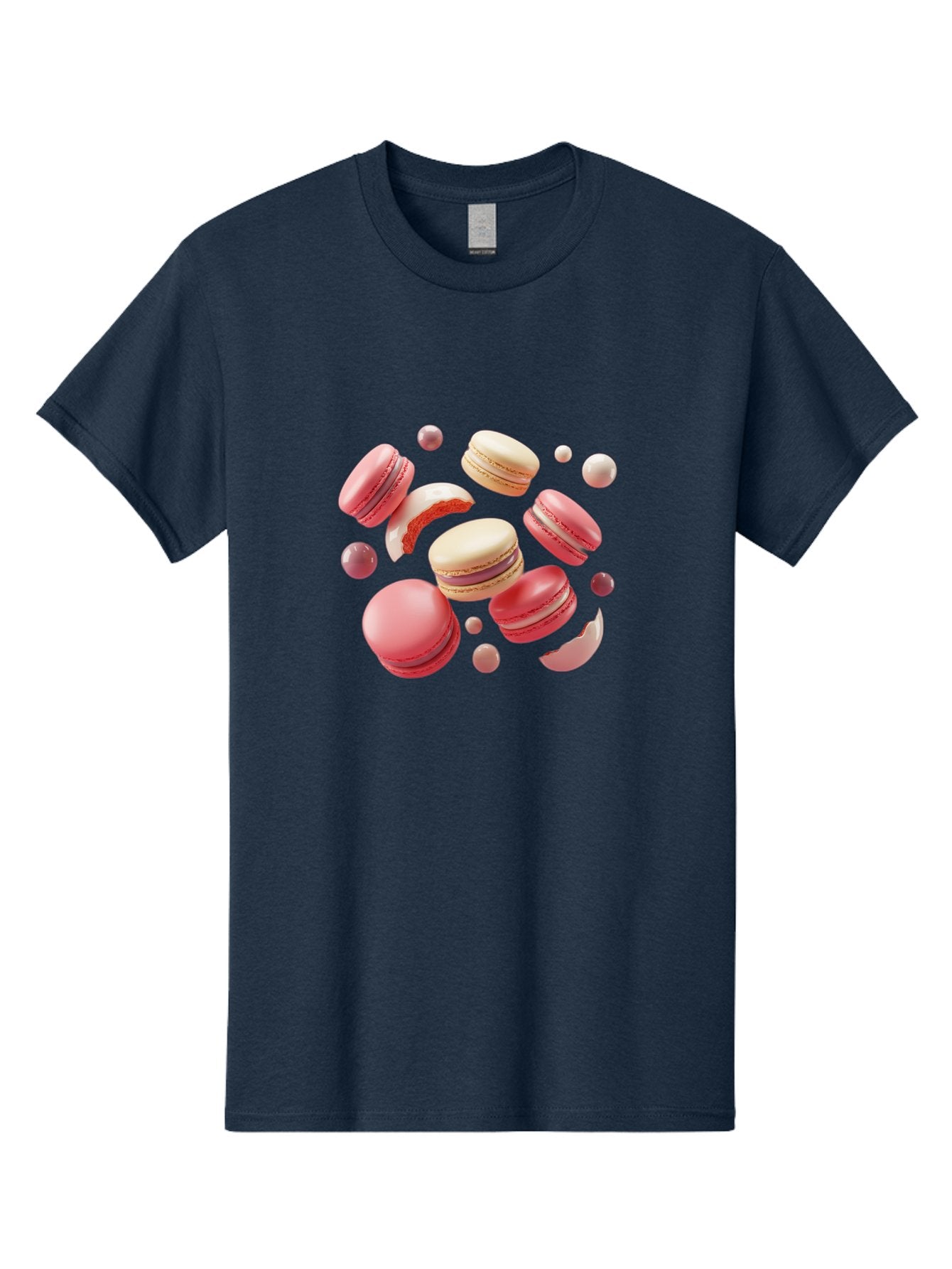 Macarons-10 Men'S Graphic Tee, 100% Cotton, Comfortable Casual Summer Wear, Machine Washable, Pink And White Macarons, Assorted Desserts, Sweet Treats, French Pastries, Macaron Filling, Dessert Art, Food Photography, Sweet Indulgence, Baa944 10
