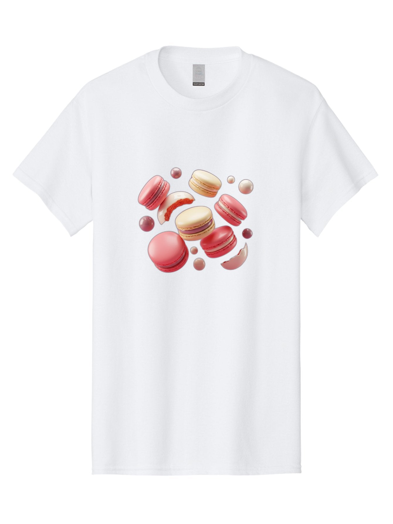 Macarons-10 Men'S Graphic Tee, 100% Cotton, Comfortable Casual Summer Wear, Machine Washable, Pink And White Macarons, Assorted Desserts, Sweet Treats, French Pastries, Macaron Filling, Dessert Art, Food Photography, Sweet Indulgence, Baa944