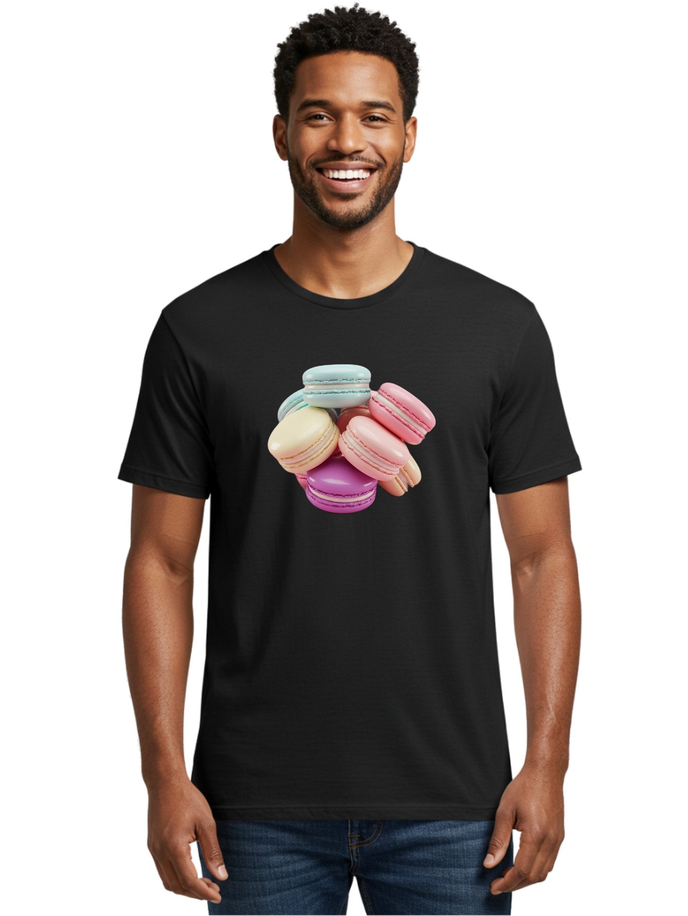 Macarons-11 Men'S Graphic Tee, 100% Cotton, Comfortable Casual Summer Wear, Machine Washable, Colorful Macarons, Pastel-Colored Desserts, Sweet Treats, French Patisserie, Delicate Meringue-Based Cookies, Creamy Fillings, Vibrant Colors, Baa945 26