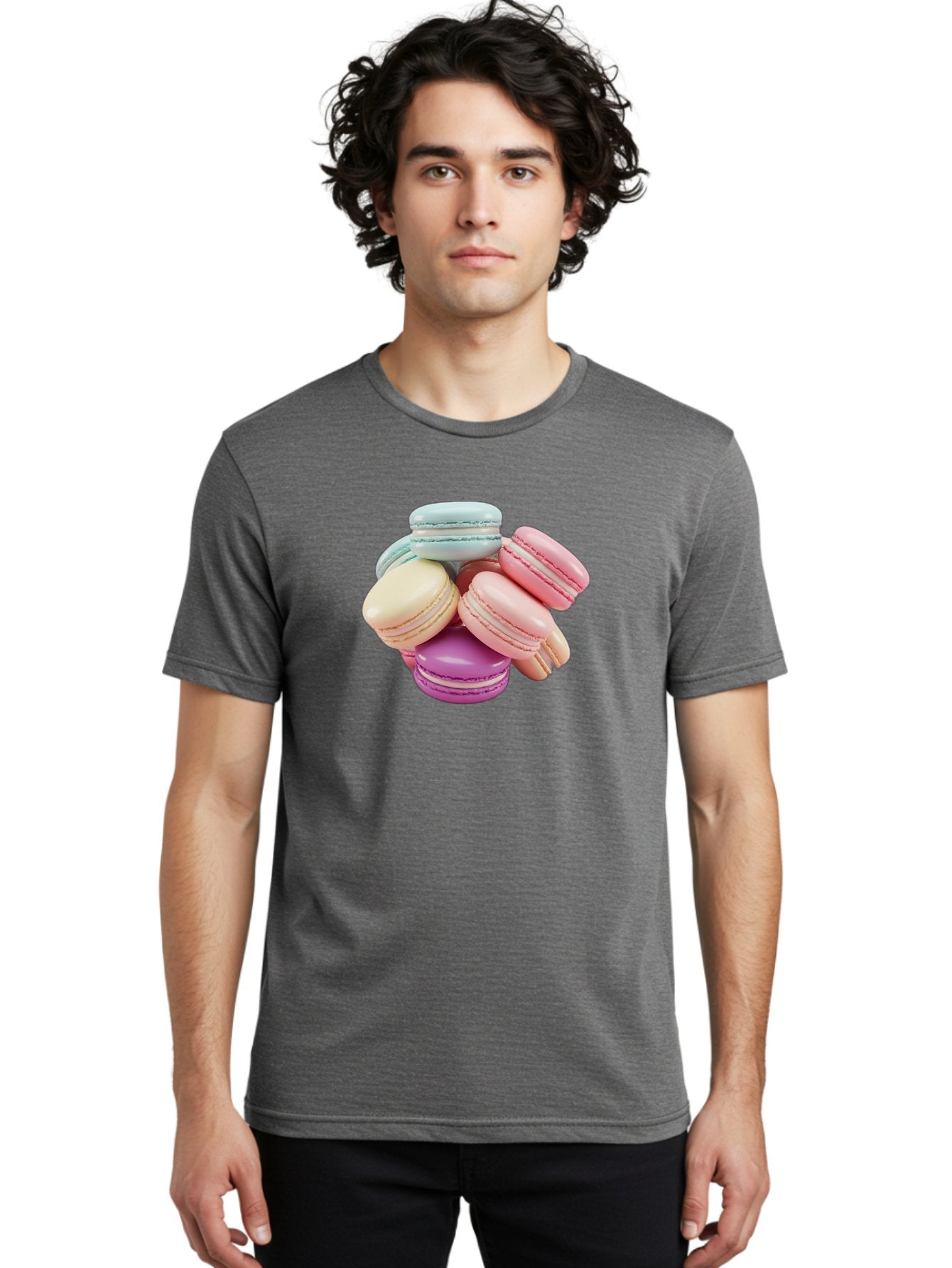 Macarons-11 Men'S Graphic Tee, 100% Cotton, Comfortable Casual Summer Wear, Machine Washable, Colorful Macarons, Pastel-Colored Desserts, Sweet Treats, French Patisserie, Delicate Meringue-Based Cookies, Creamy Fillings, Vibrant Colors, Baa945 25
