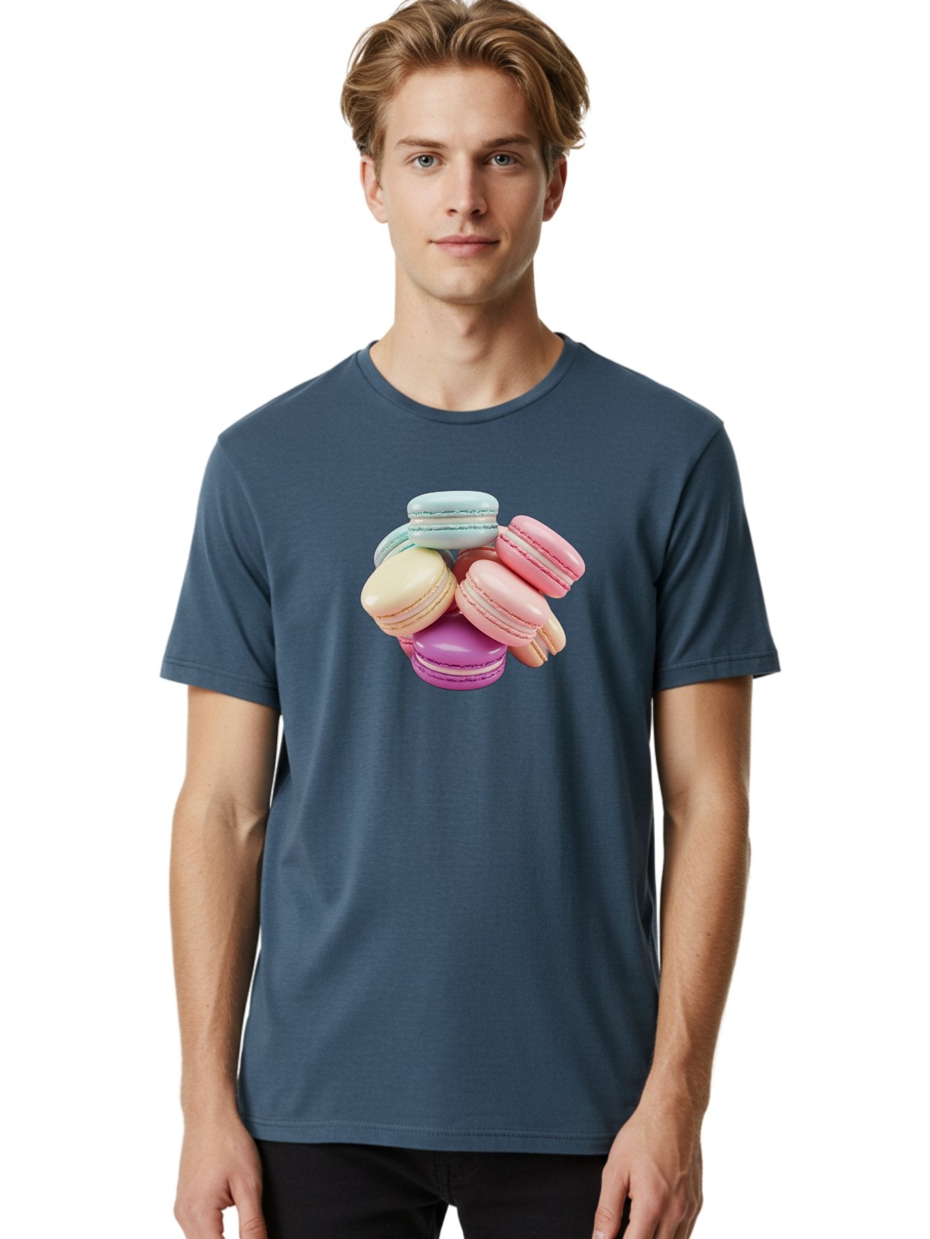 Macarons-11 Men'S Graphic Tee, 100% Cotton, Comfortable Casual Summer Wear, Machine Washable, Colorful Macarons, Pastel-Colored Desserts, Sweet Treats, French Patisserie, Delicate Meringue-Based Cookies, Creamy Fillings, Vibrant Colors, Baa945 18