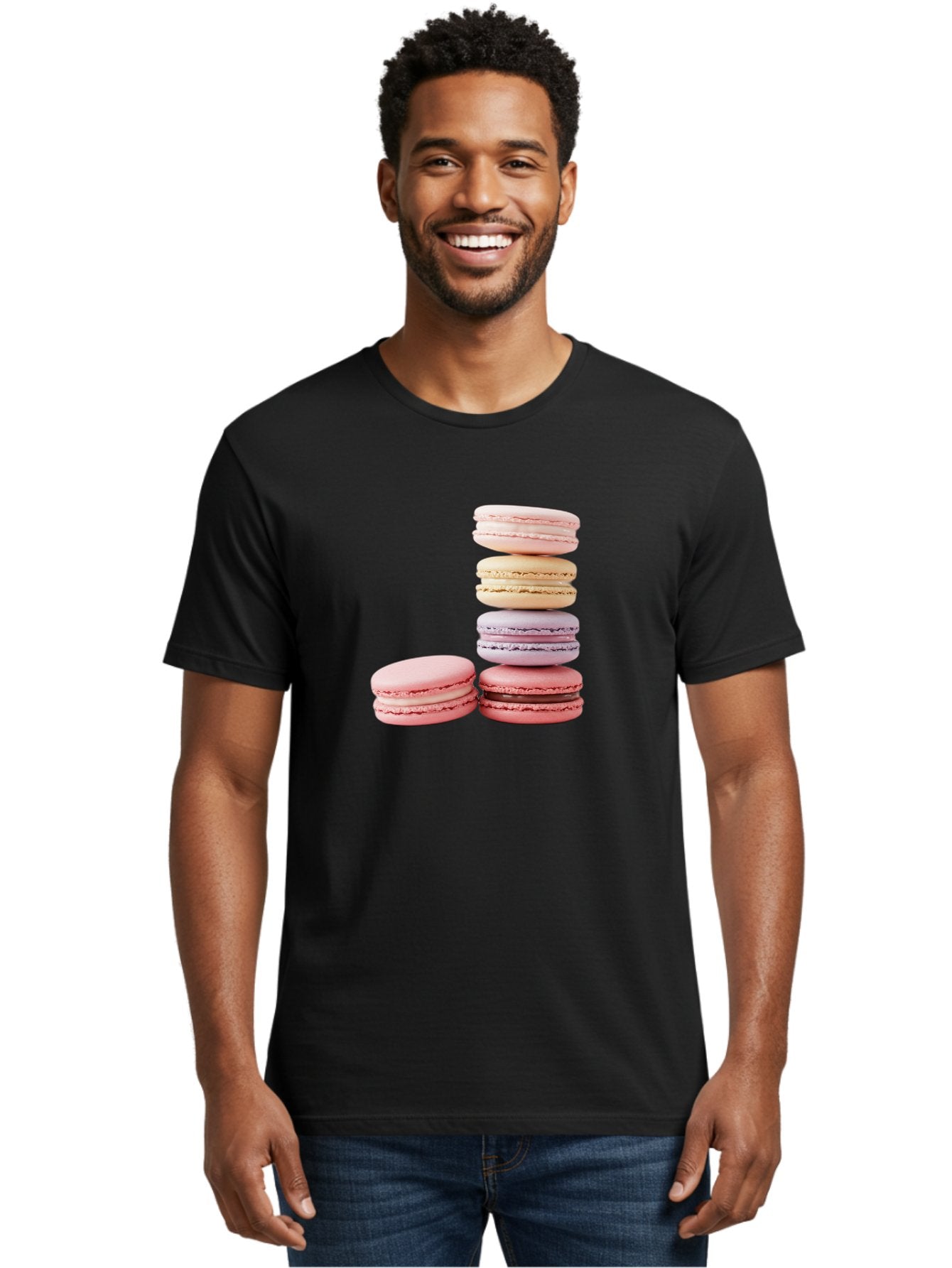 Macarons-3 Men'S Graphic Tee, 100% Cotton, Comfortable Casual Summer Wear, Machine Washable, Stacked Macarons, Pastel Colors, Pink, Purple, Beige, Dessert, Sweet Treats, French Macarons, Delicate Meringue-Based Cookies, Creamy Fillings, Baa947 16