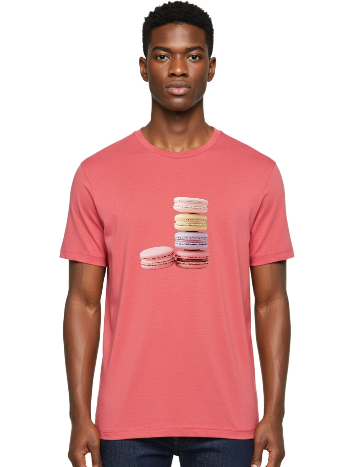 Macarons-3 Men'S Graphic Tee, 100% Cotton, Comfortable Casual Summer Wear, Machine Washable, Stacked Macarons, Pastel Colors, Pink, Purple, Beige, Dessert, Sweet Treats, French Macarons, Delicate Meringue-Based Cookies, Creamy Fillings, Baa947 26