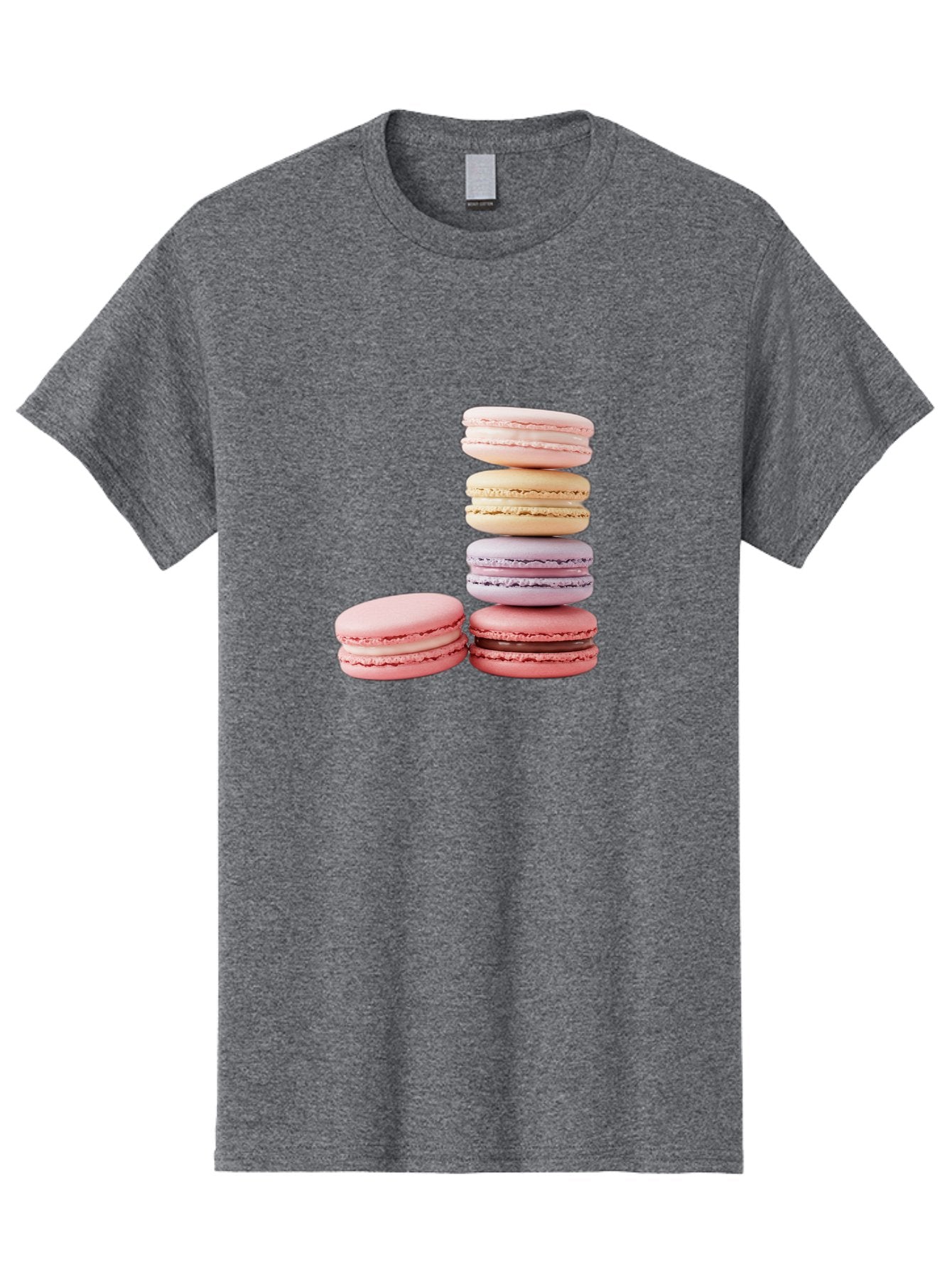 Macarons-3 Men'S Graphic Tee, 100% Cotton, Comfortable Casual Summer Wear, Machine Washable, Stacked Macarons, Pastel Colors, Pink, Purple, Beige, Dessert, Sweet Treats, French Macarons, Delicate Meringue-Based Cookies, Creamy Fillings, Baa947
