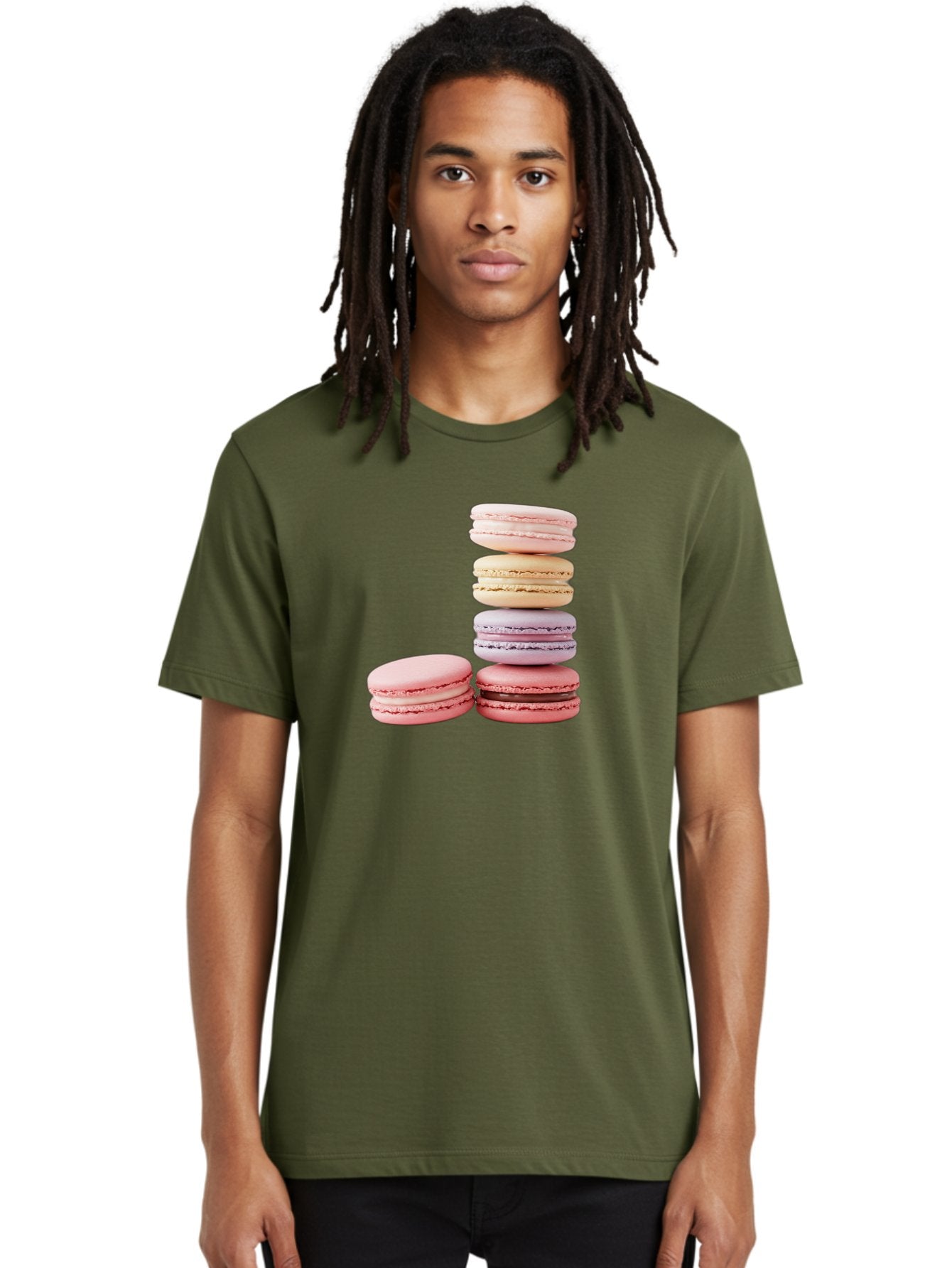 Macarons-3 Men'S Graphic Tee, 100% Cotton, Comfortable Casual Summer Wear, Machine Washable, Stacked Macarons, Pastel Colors, Pink, Purple, Beige, Dessert, Sweet Treats, French Macarons, Delicate Meringue-Based Cookies, Creamy Fillings, Baa947 18