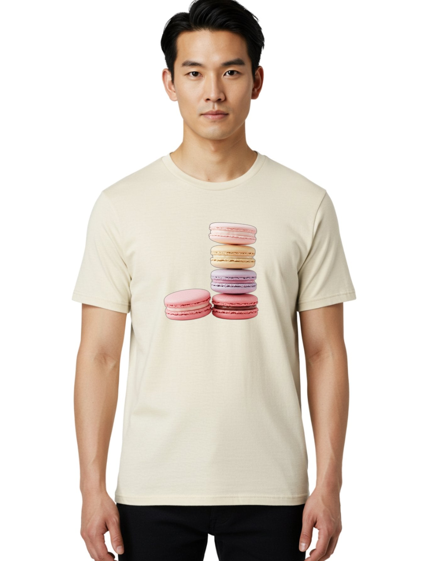 Macarons-3 Men'S Graphic Tee, 100% Cotton, Comfortable Casual Summer Wear, Machine Washable, Stacked Macarons, Pastel Colors, Pink, Purple, Beige, Dessert, Sweet Treats, French Macarons, Delicate Meringue-Based Cookies, Creamy Fillings, Baa947 29