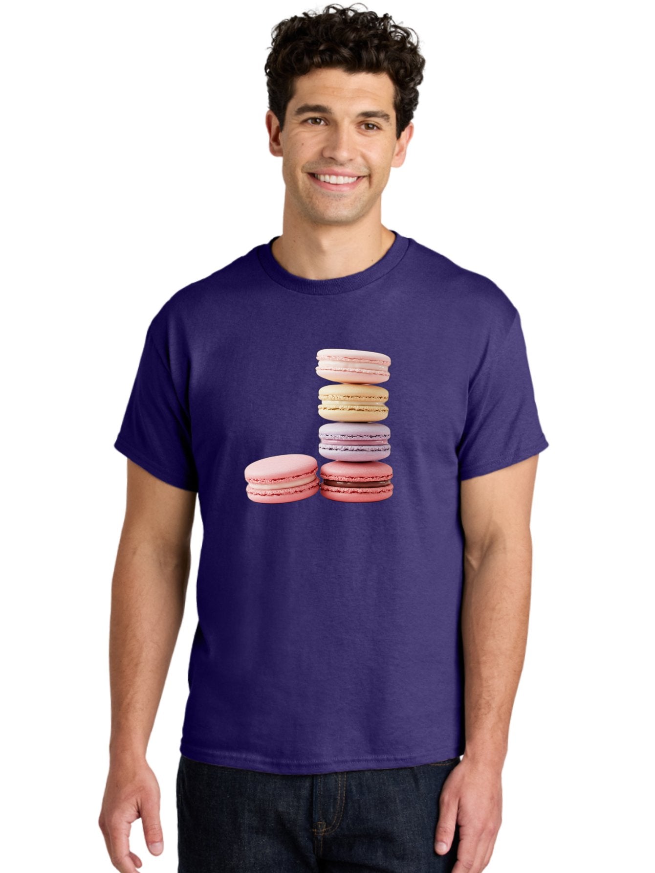 Macarons-3 Men'S Graphic Tee, 100% Cotton, Comfortable Casual Summer Wear, Machine Washable, Stacked Macarons, Pastel Colors, Pink, Purple, Beige, Dessert, Sweet Treats, French Macarons, Delicate Meringue-Based Cookies, Creamy Fillings, Baa947 27