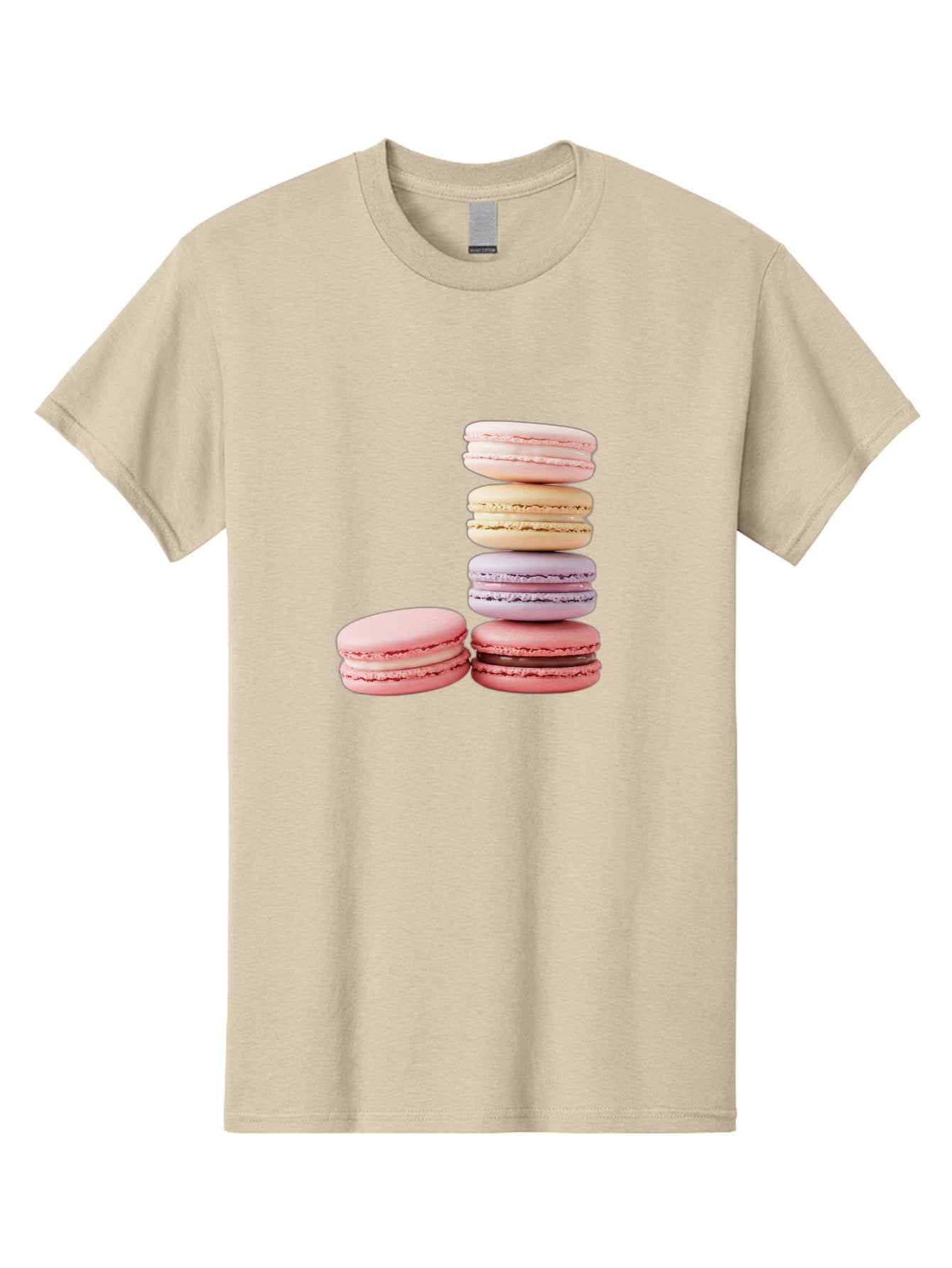 Macarons-3 Men'S Graphic Tee, 100% Cotton, Comfortable Casual Summer Wear, Machine Washable, Stacked Macarons, Pastel Colors, Pink, Purple, Beige, Dessert, Sweet Treats, French Macarons, Delicate Meringue-Based Cookies, Creamy Fillings, Baa947