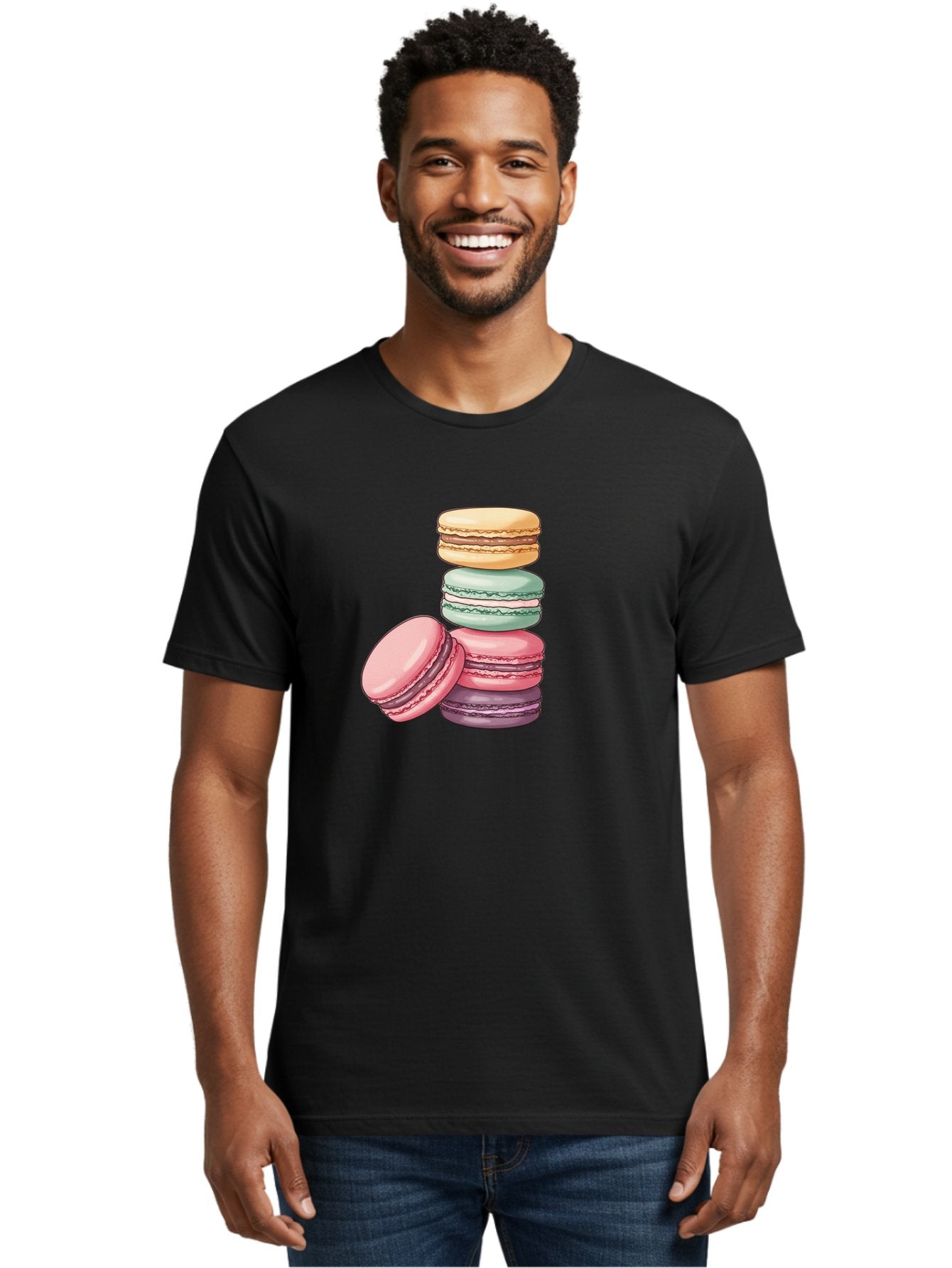Macarons-4 Men'S Graphic Tee, 100% Cotton, Comfortable Casual Summer Wear, Machine Washable, Stack Of Colorful Macarons, Pastel Colors, Sweet Treats, Dessert, Baked Goods, French Patisserie, Macaron Stack, French Dessert, Colorful Sweets, Baa948 27