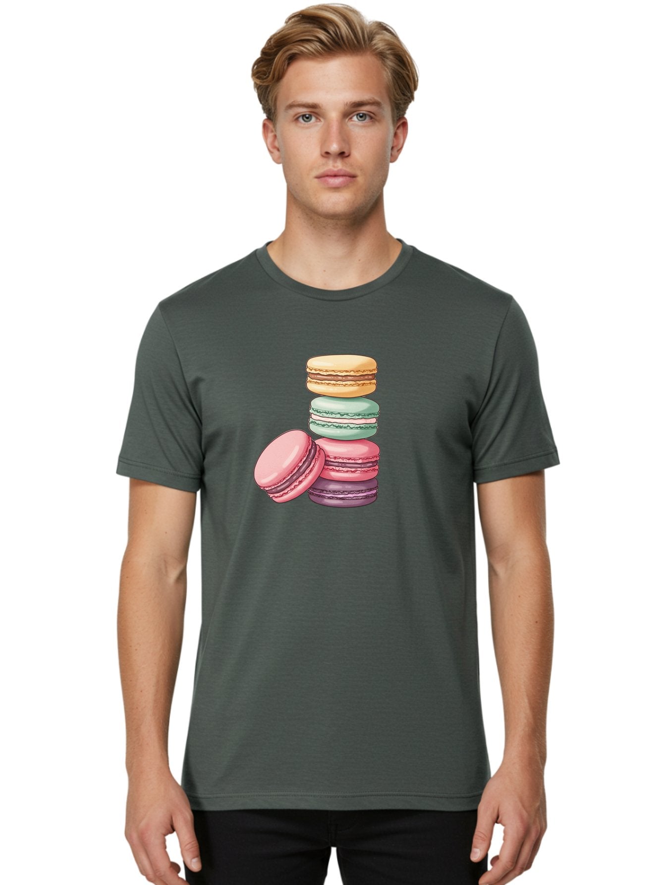 Macarons-4 Men'S Graphic Tee, 100% Cotton, Comfortable Casual Summer Wear, Machine Washable, Stack Of Colorful Macarons, Pastel Colors, Sweet Treats, Dessert, Baked Goods, French Patisserie, Macaron Stack, French Dessert, Colorful Sweets, Baa948 28